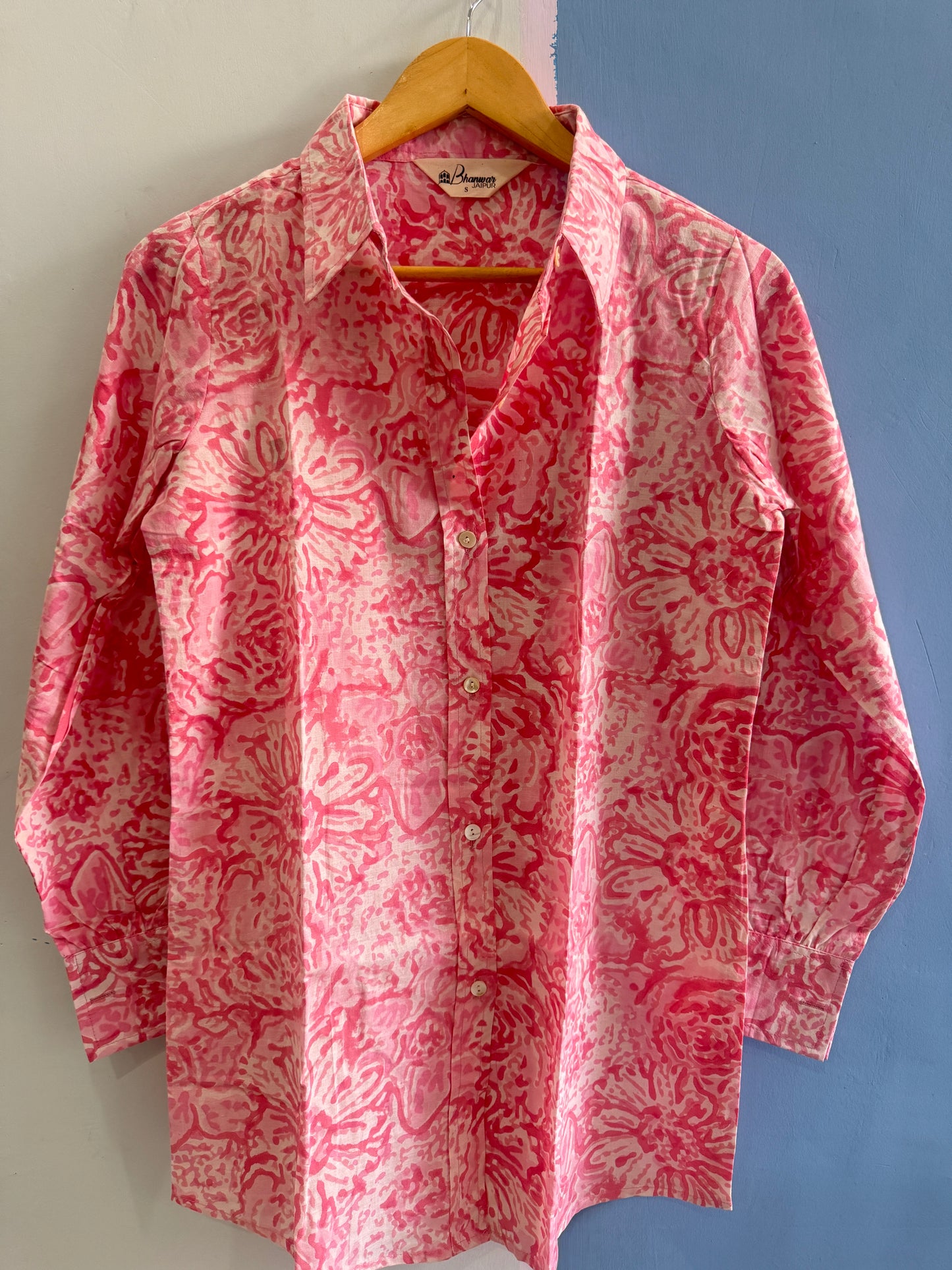 Blush Coral Reef Shirt | Women's Handblocked Cotton Shirts