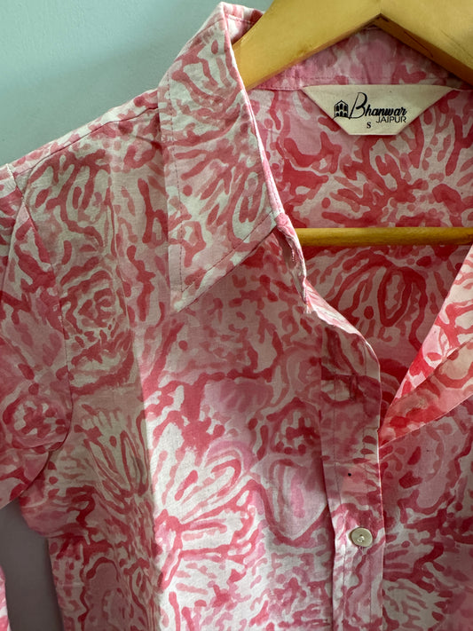 Blush Coral Reef Shirt | Women's Handblocked Cotton Shirts
