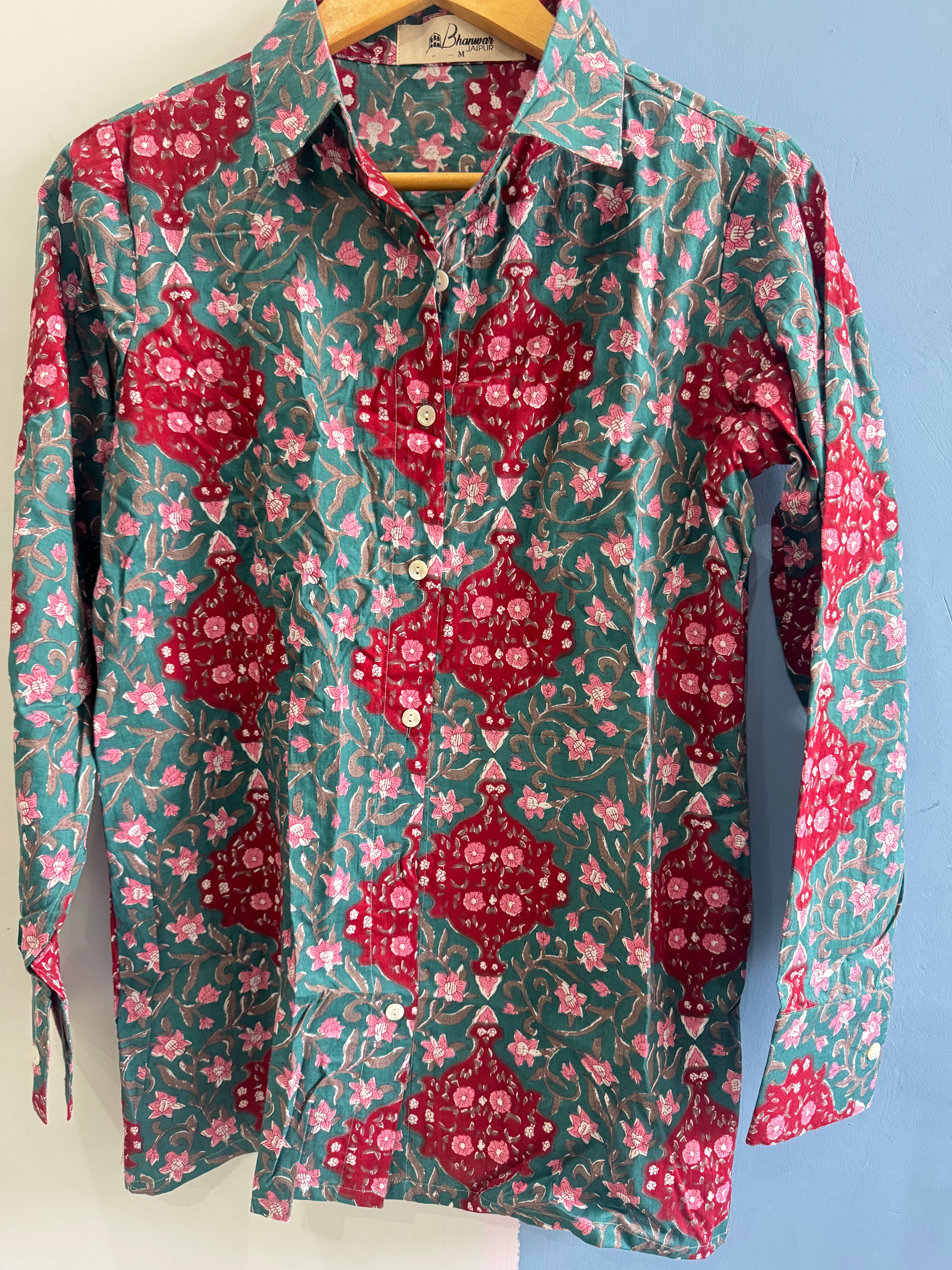Emerald Gulnaar Shirt | Women's Handblocked Cotton Shirts