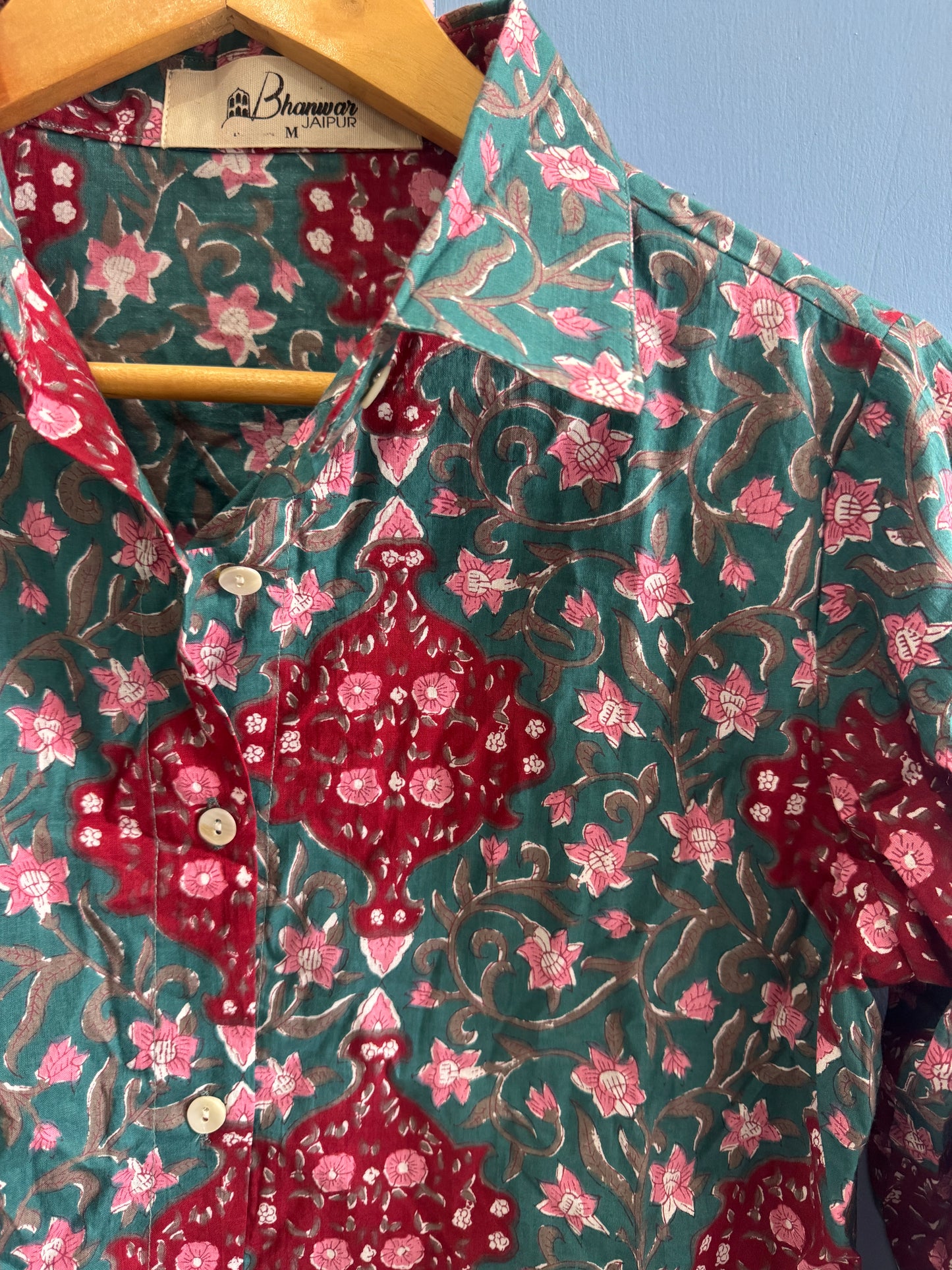 Emerald Gulnaar Shirt | Women's Handblocked Cotton Shirts