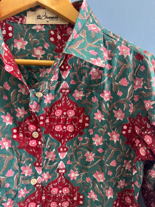 Emerald Gulnaar Shirt | Women's Handblocked Cotton Shirts