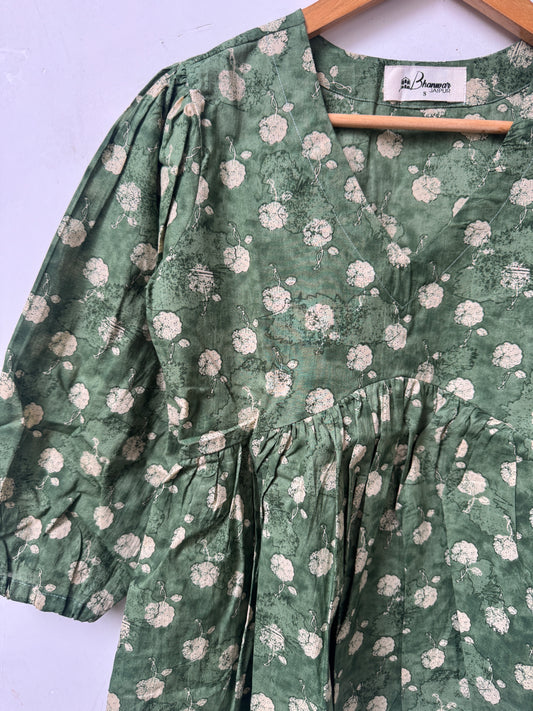 Earthy Sage Bloom Top | Premium Women's Peplum Tops