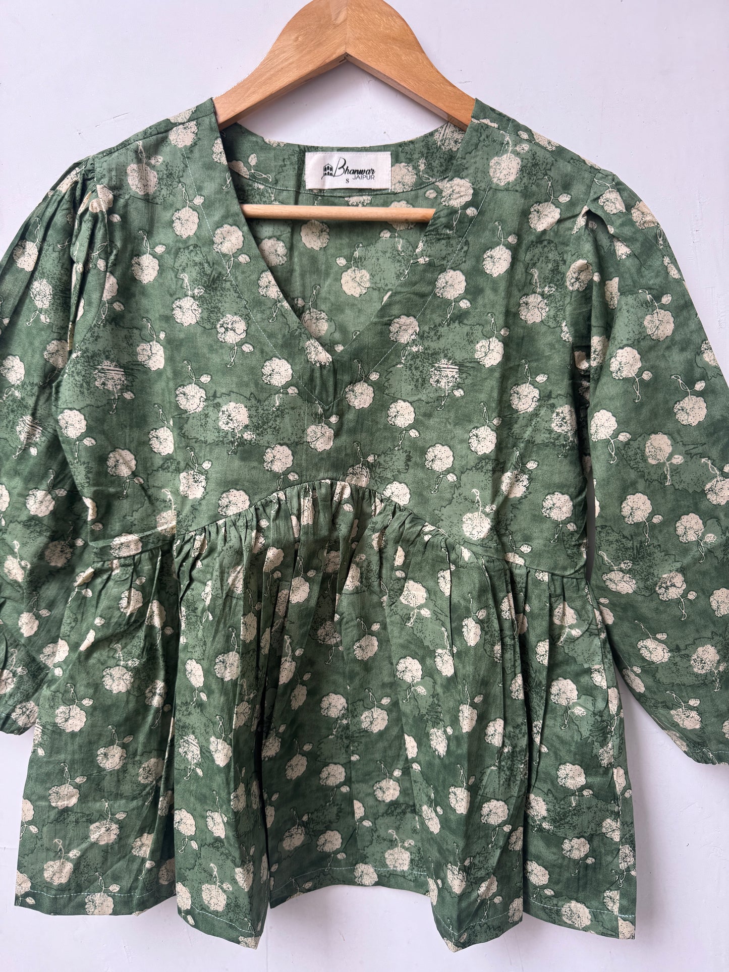 Earthy Sage Bloom Top | Premium Women's Peplum Tops