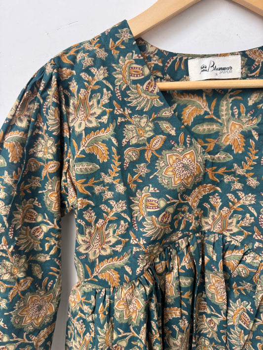 Teal Vintage Bloom Top | Premium Women's Peplum Tops