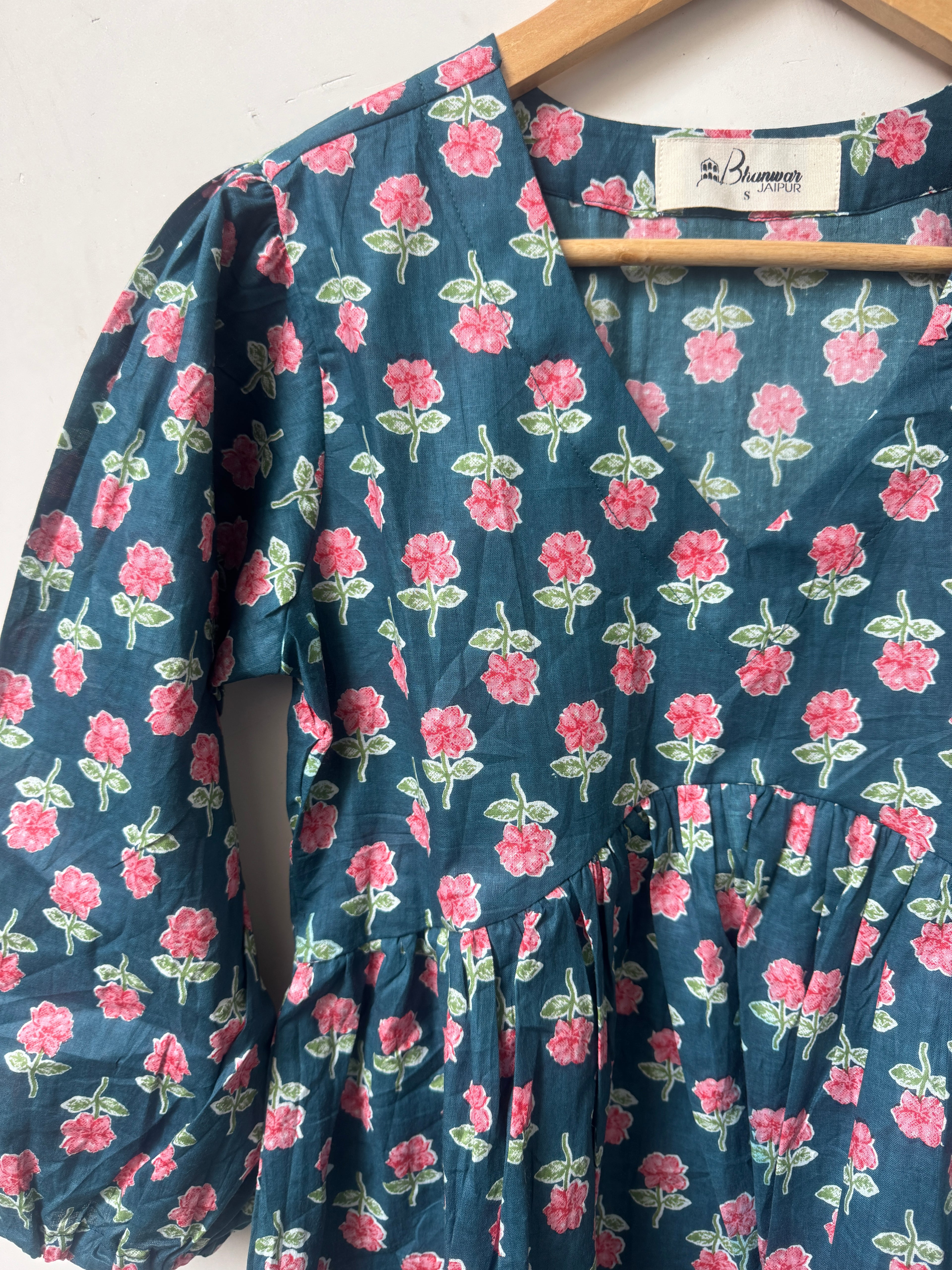 Gulabi Teal Top | Premium Women's Cotton Peplum Tops