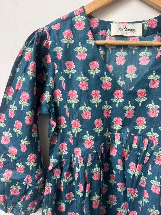 Gulabi Teal Top | Premium Women's Cotton Peplum Tops