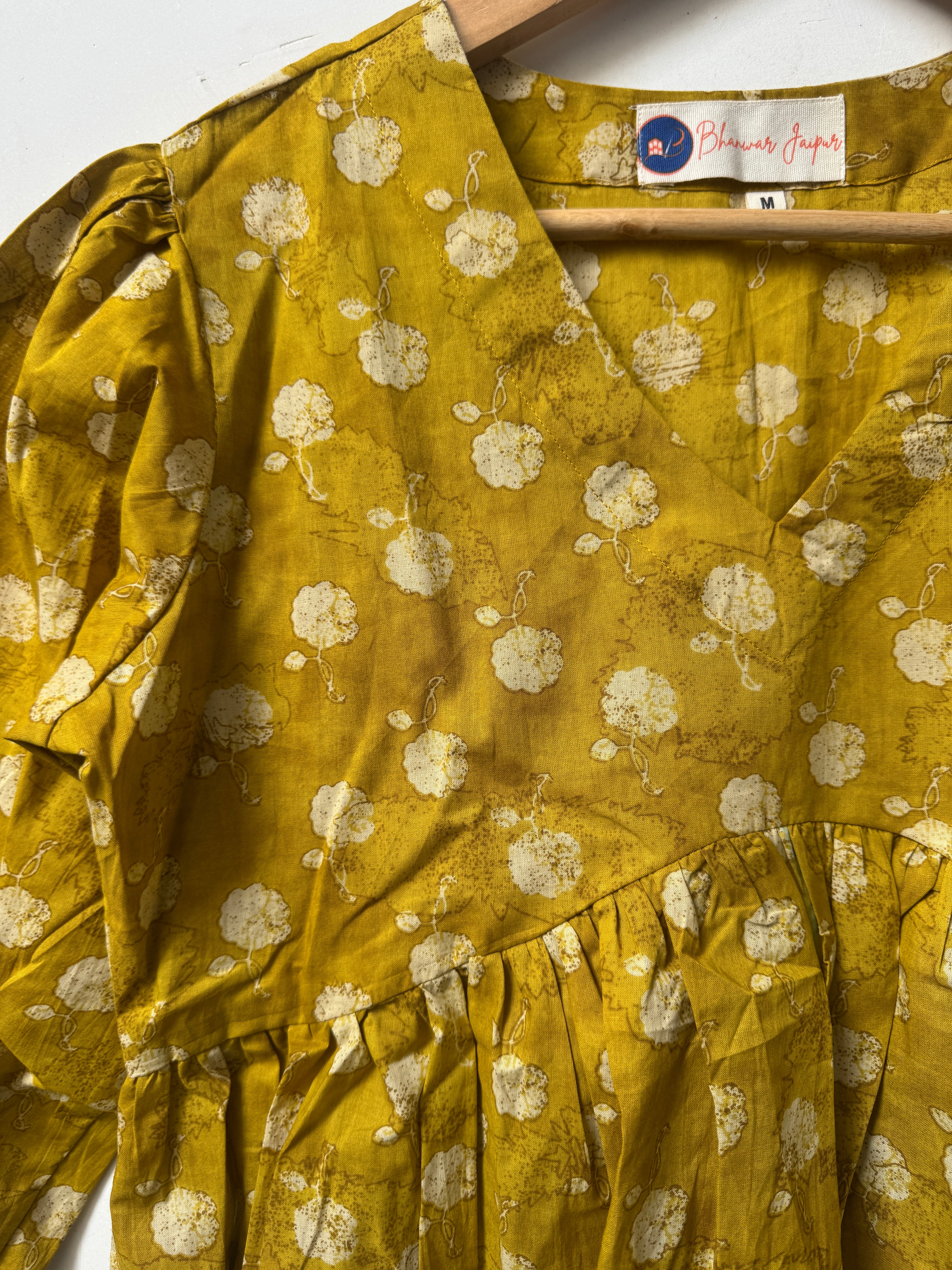 Ochre Bloom Top | Premium Women's Cotton Peplum Tops