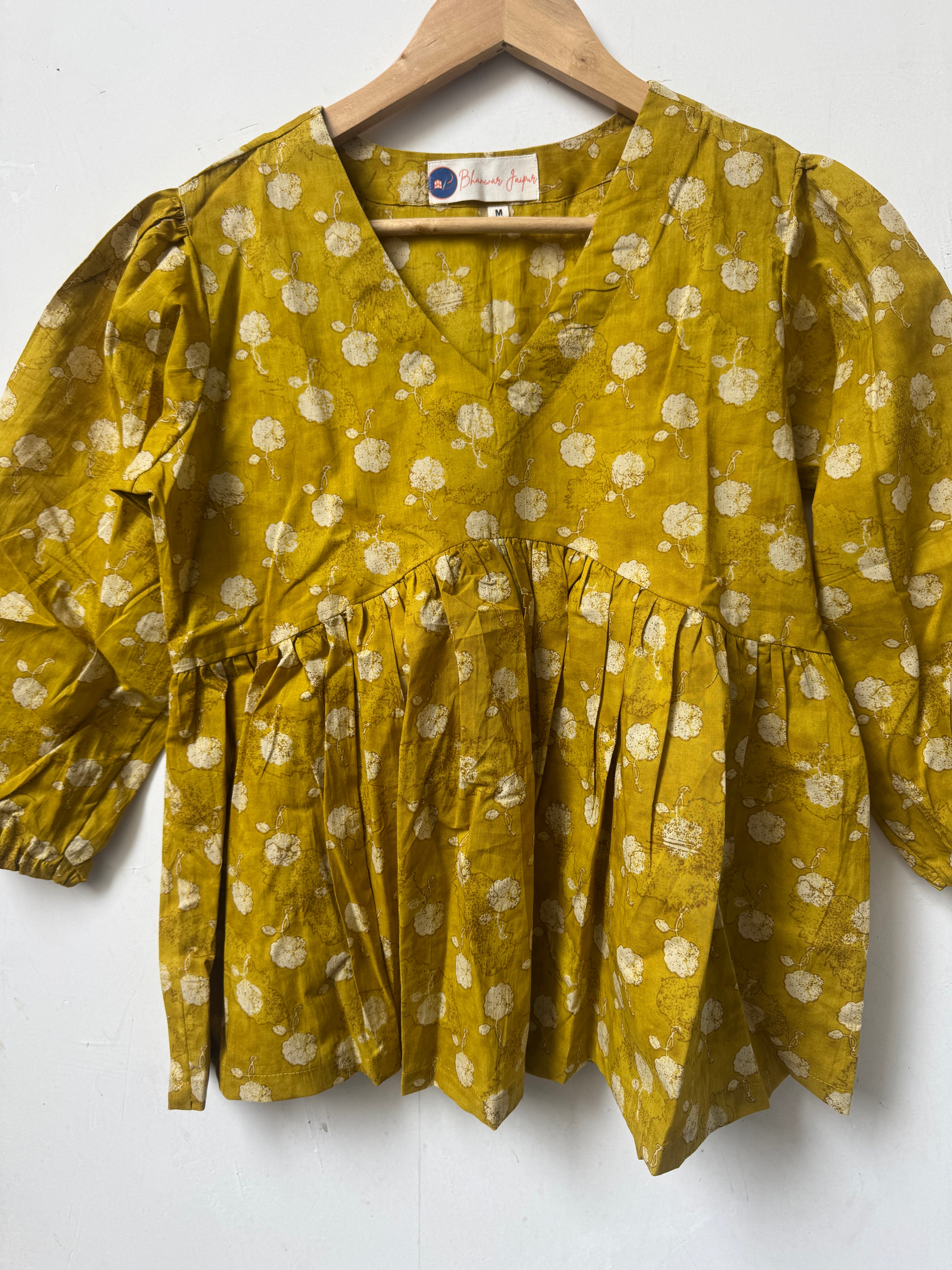 Ochre Bloom Top | Premium Women's Cotton Peplum Tops