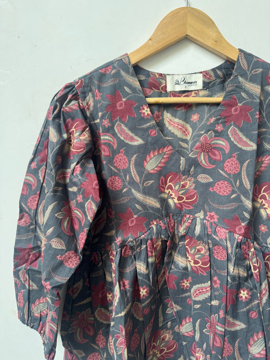 Gul Baagh Grey Top | Premium Women's Cotton Peplum Tops