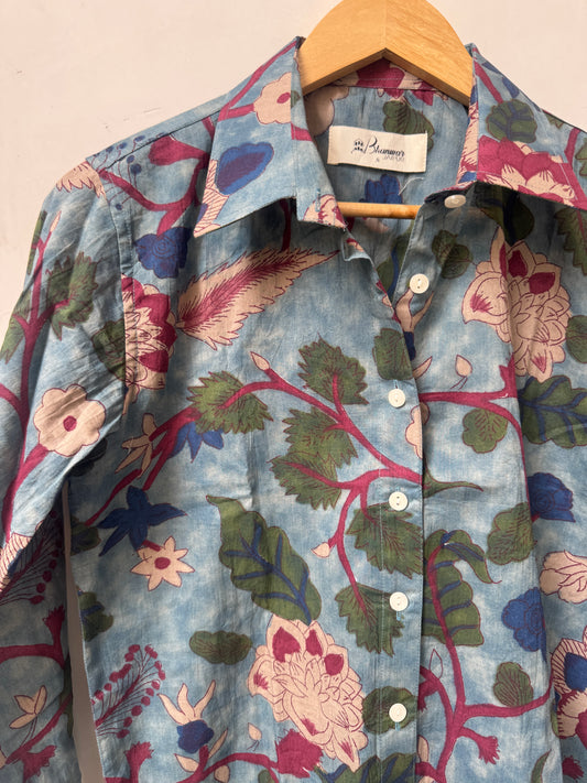 Indigo Flora | Womens Pure Cotton Printed Shirts | Straight Fit