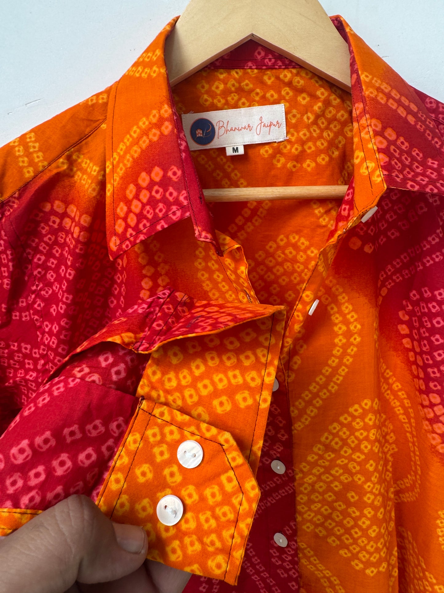 Kesariya Rang Bandhni Shirt | Women's Pure Cotton Printed Shirts | Straight Fit