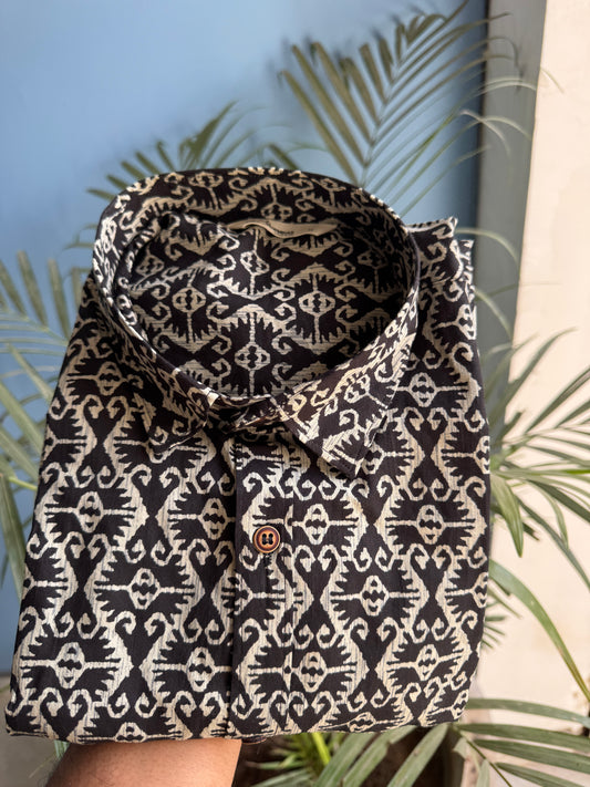 Black Ikkat | Men's Cotton Printed Shirt