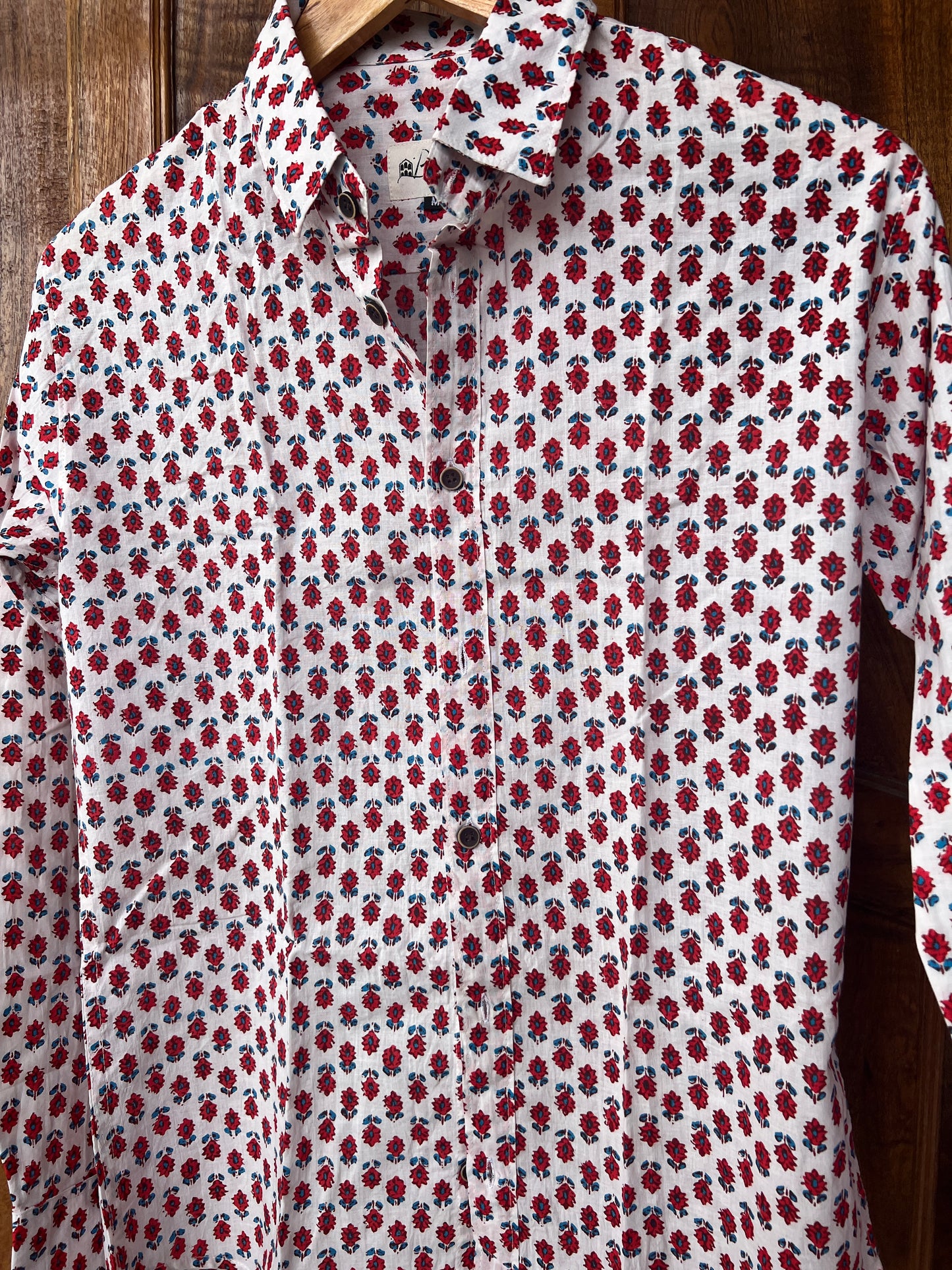 Red Buti Jaipuri Cotton Sanganeri Print Men’s Shirt