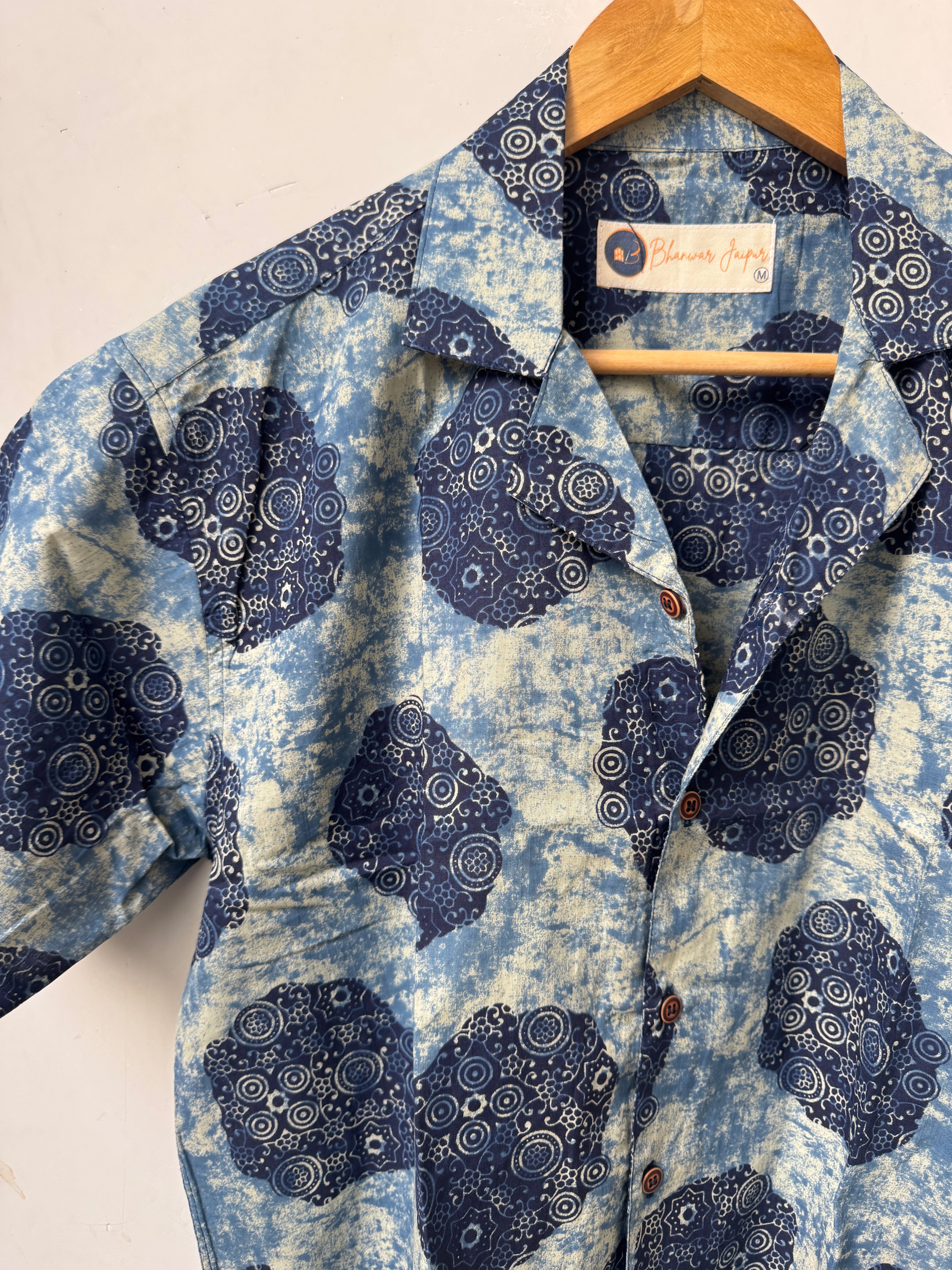 Indigo Reverie – Resort Cuban Collar Shirt | Handblock Cotton Printed Shirts