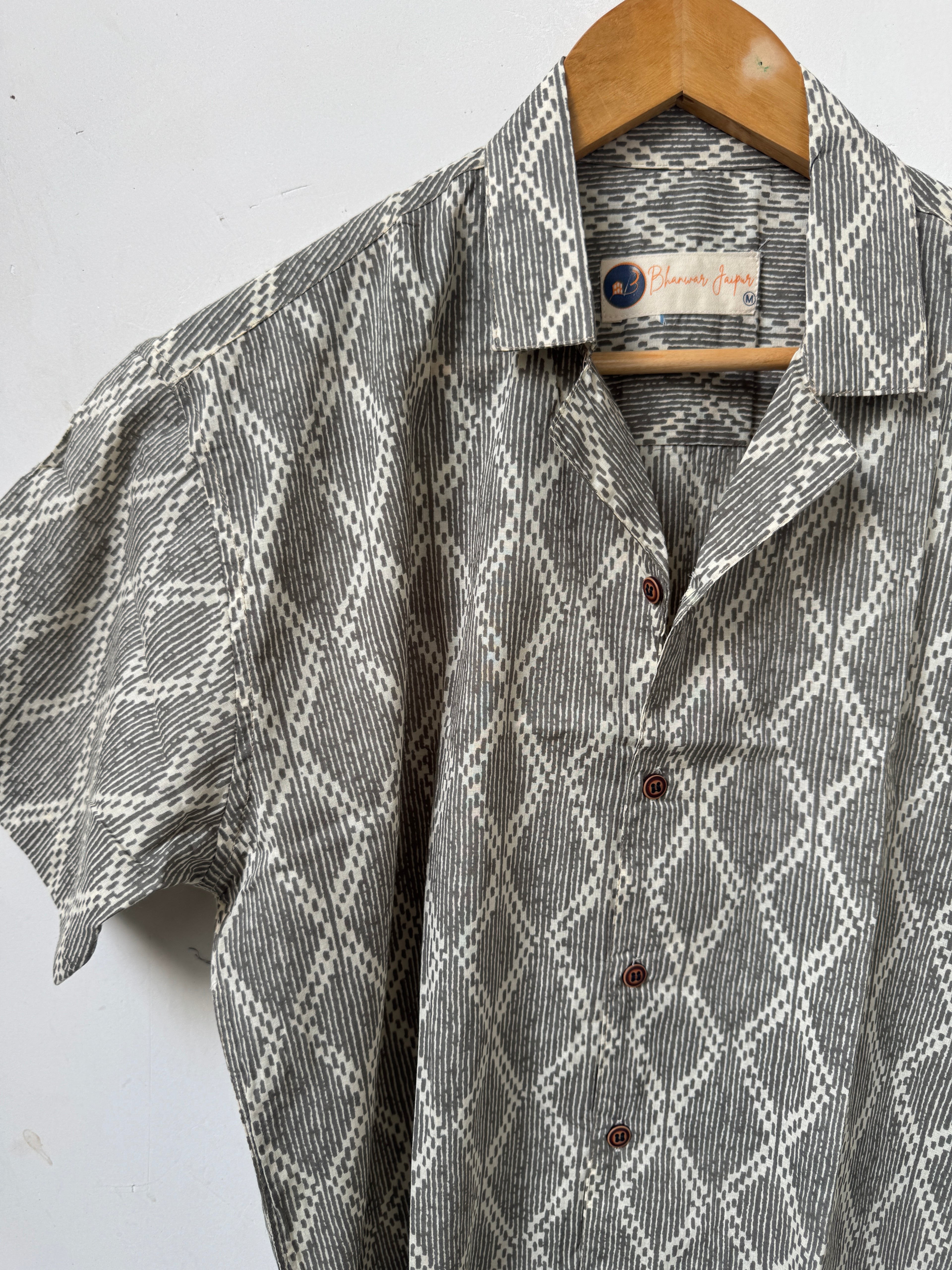 Aravalli Mist – Resort Cuban Collar Shirt | Handblock Cotton Printed Shirts