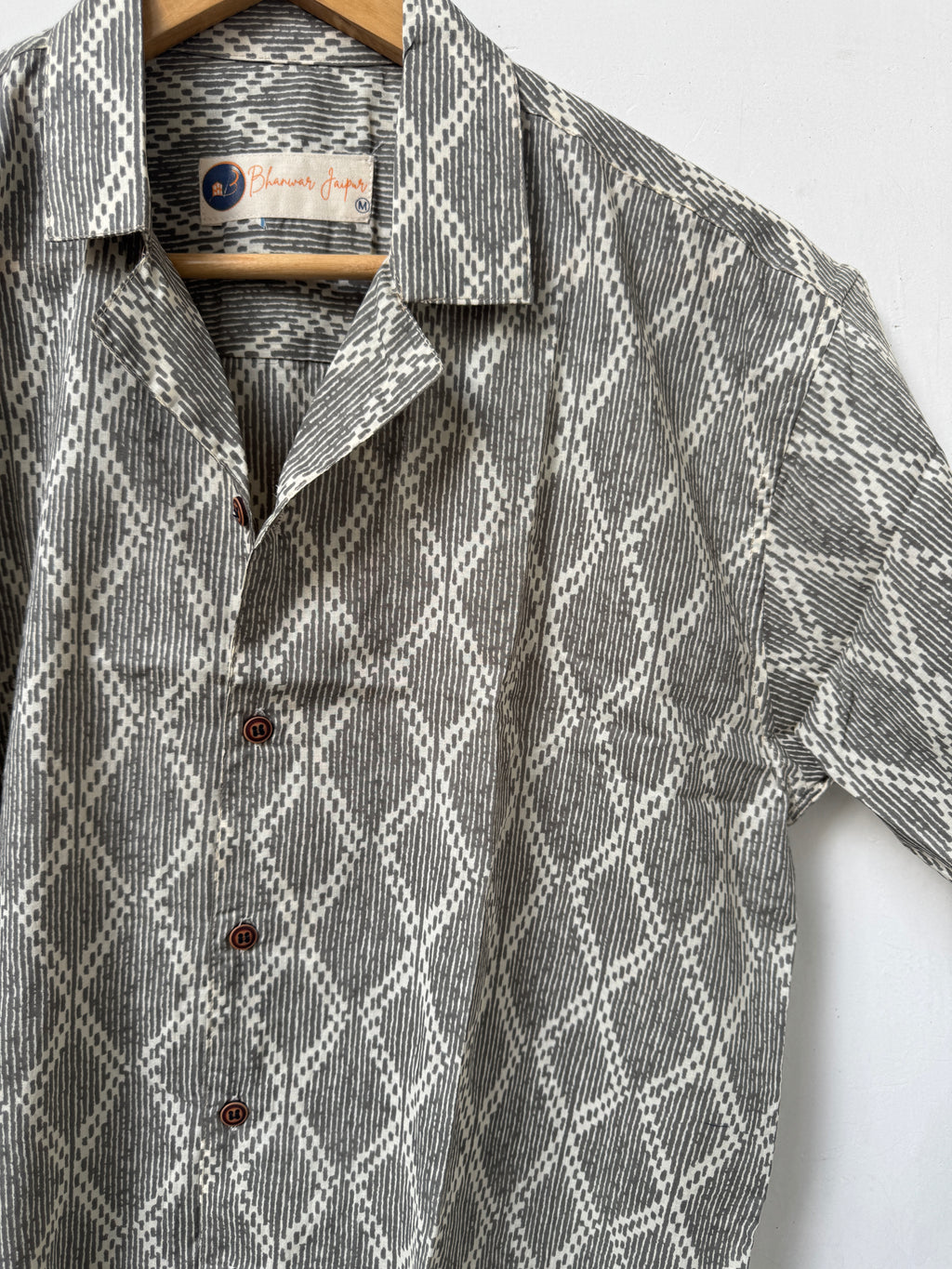 Aravalli Mist – Resort Cuban Collar Shirt | Handblock Cotton Printed Shirts