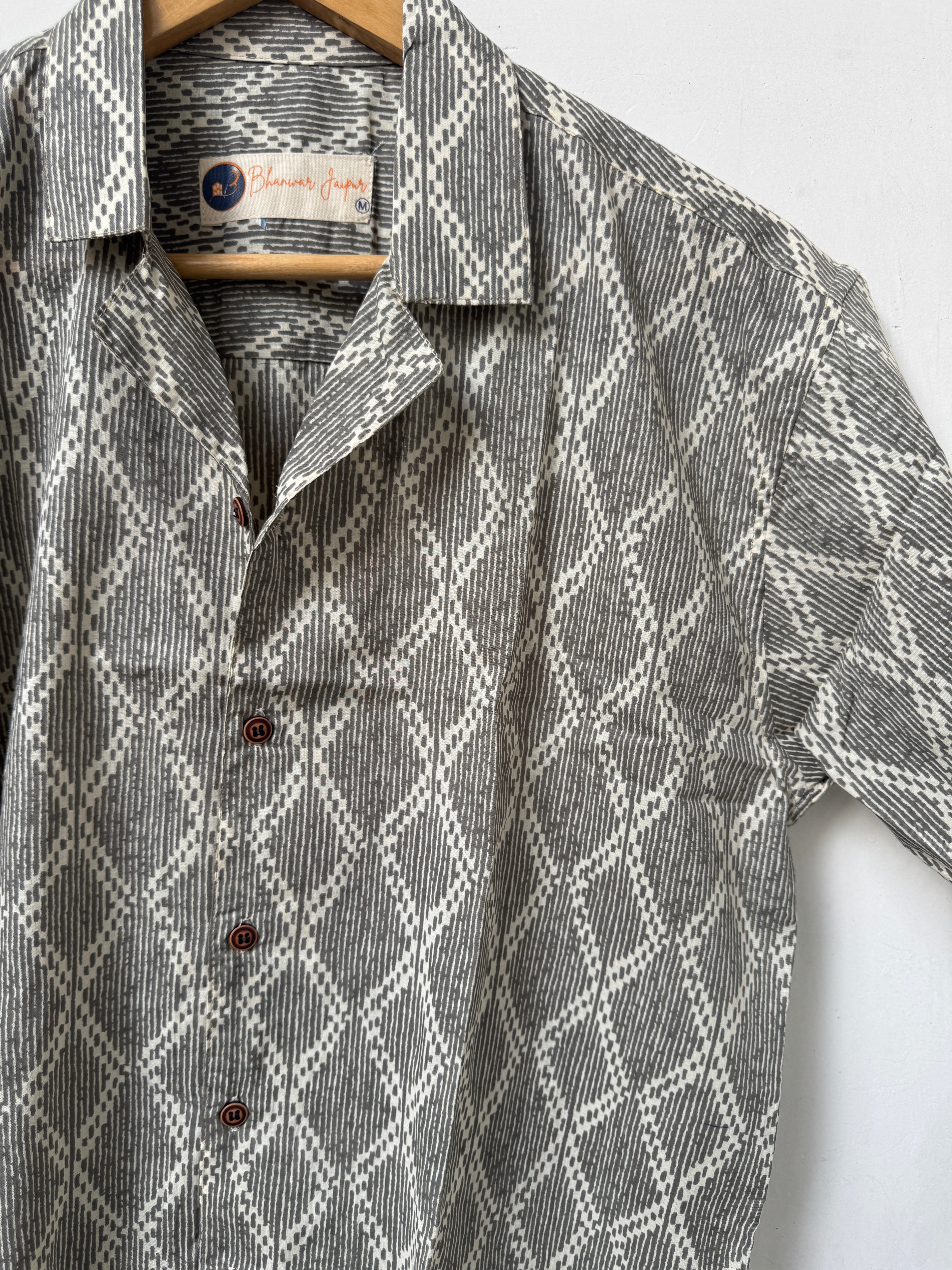 Aravalli Mist – Resort Cuban Collar Shirt | Handblock Cotton Printed Shirts