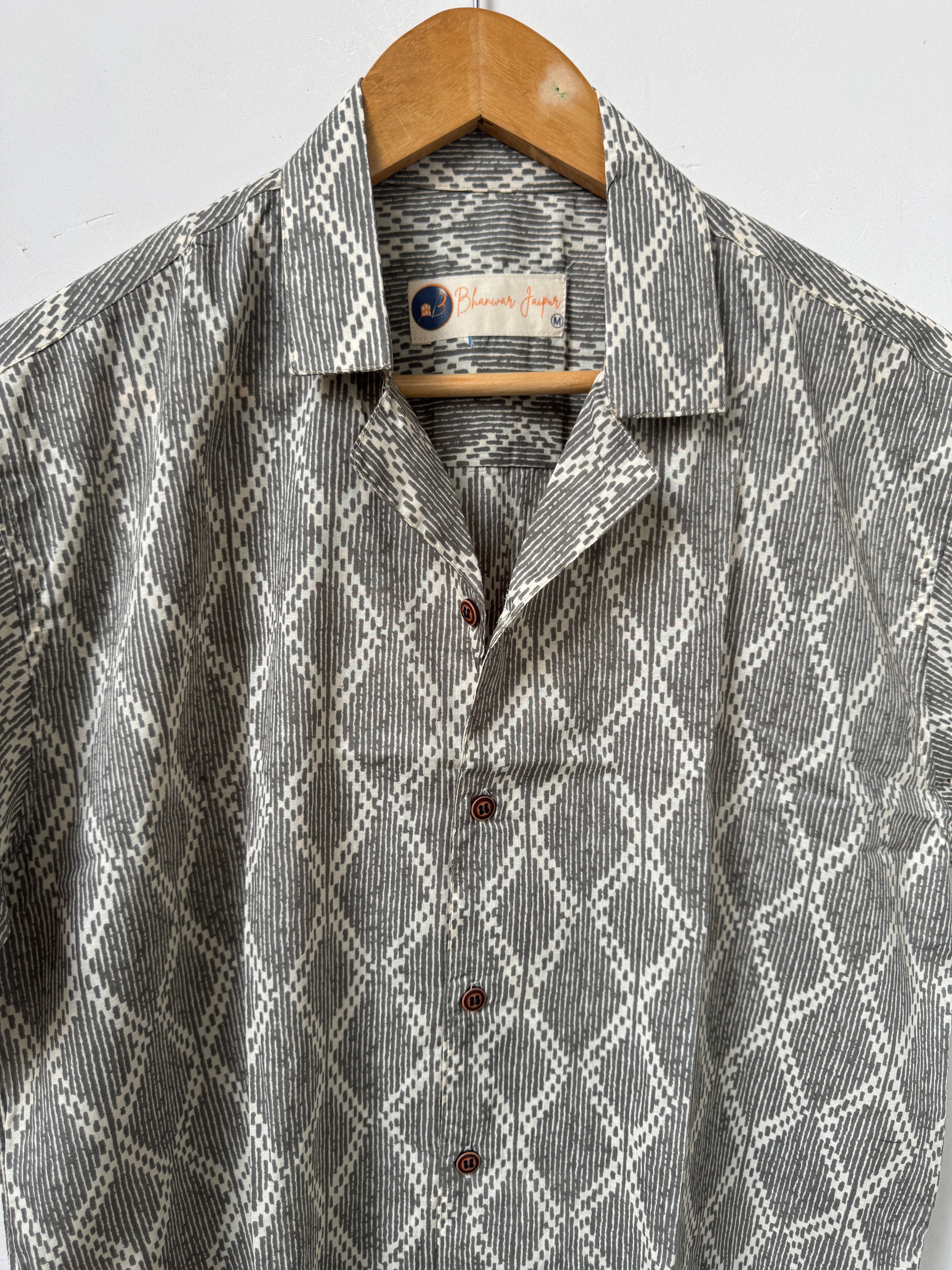 Aravalli Mist – Resort Cuban Collar Shirt | Handblock Cotton Printed Shirts