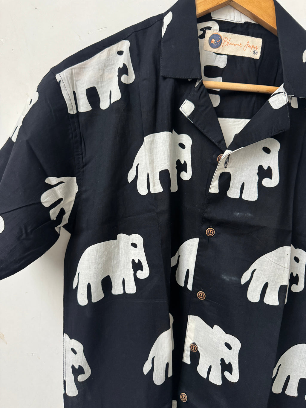 Tusker Noir – Resort Cuban Collar Shirt | Handblock Cotton Printed Shirts