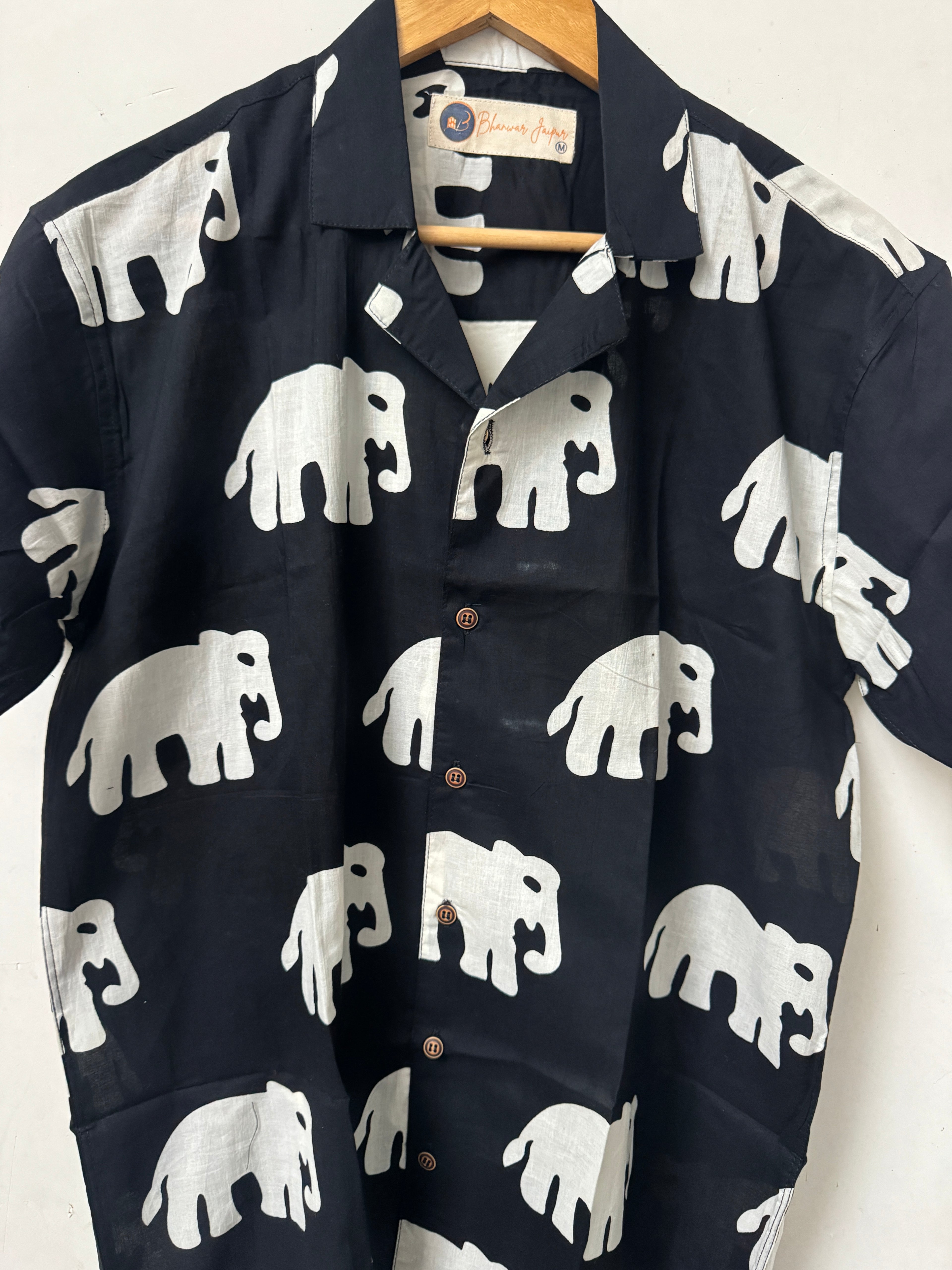 Tusker Noir – Resort Cuban Collar Shirt | Handblock Cotton Printed Shirts