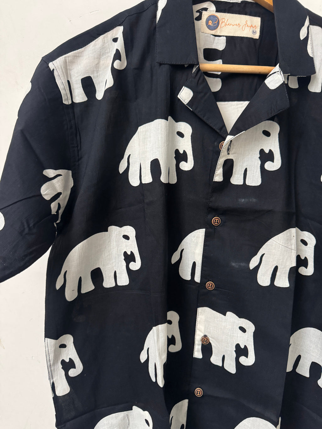 Tusker Noir – Resort Cuban Collar Shirt | Handblock Cotton Printed Shirts