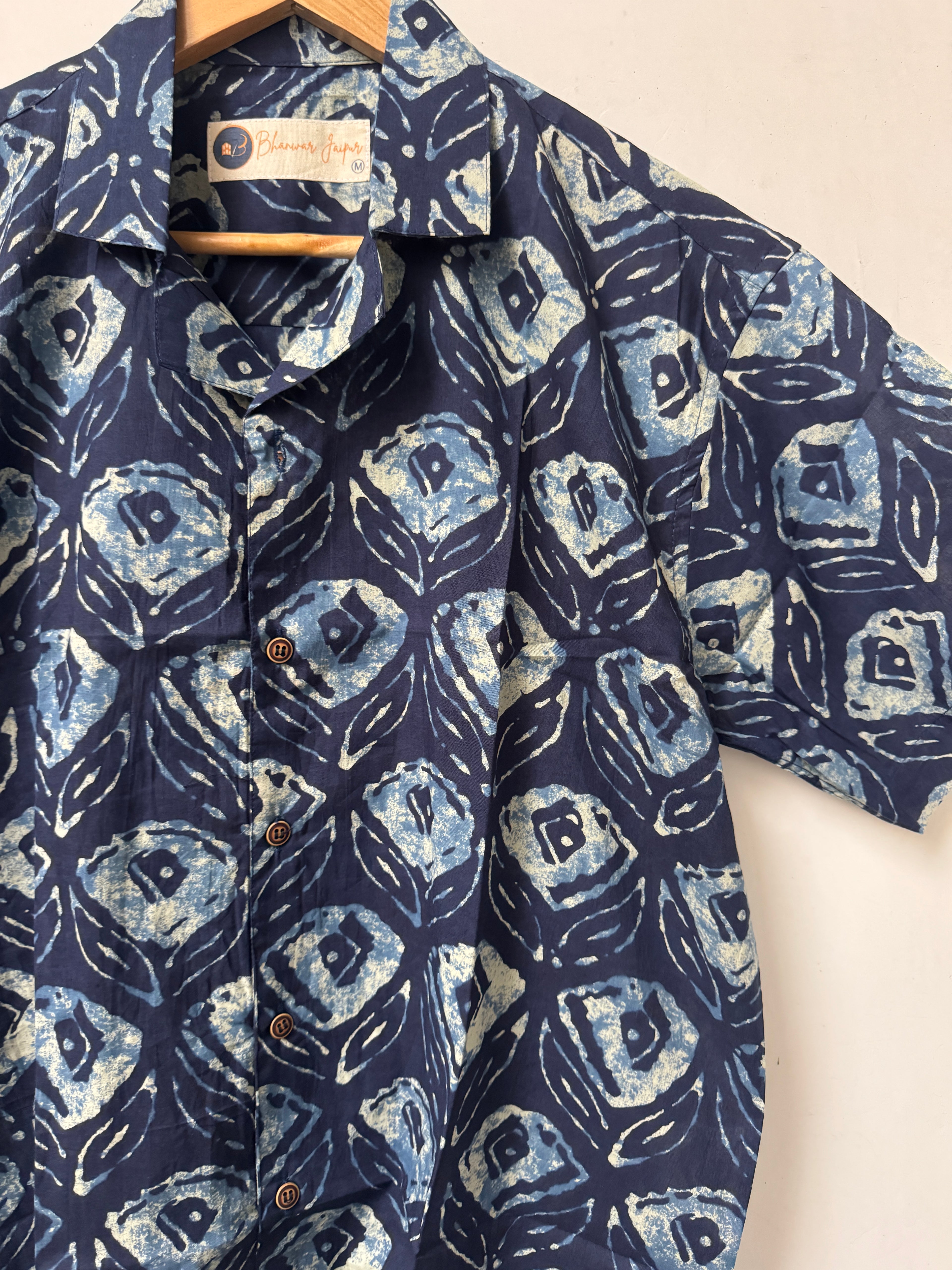 Blue Dusk – Resort Cuban Collar Shirt | Handblock Cotton Printed Shirts