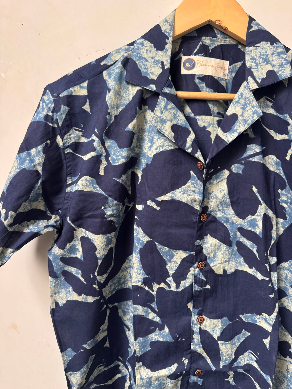 Indigo Mosaic Shirt – Resort Cuban Collar Shirt | Handblock Cotton Printed Shirts
