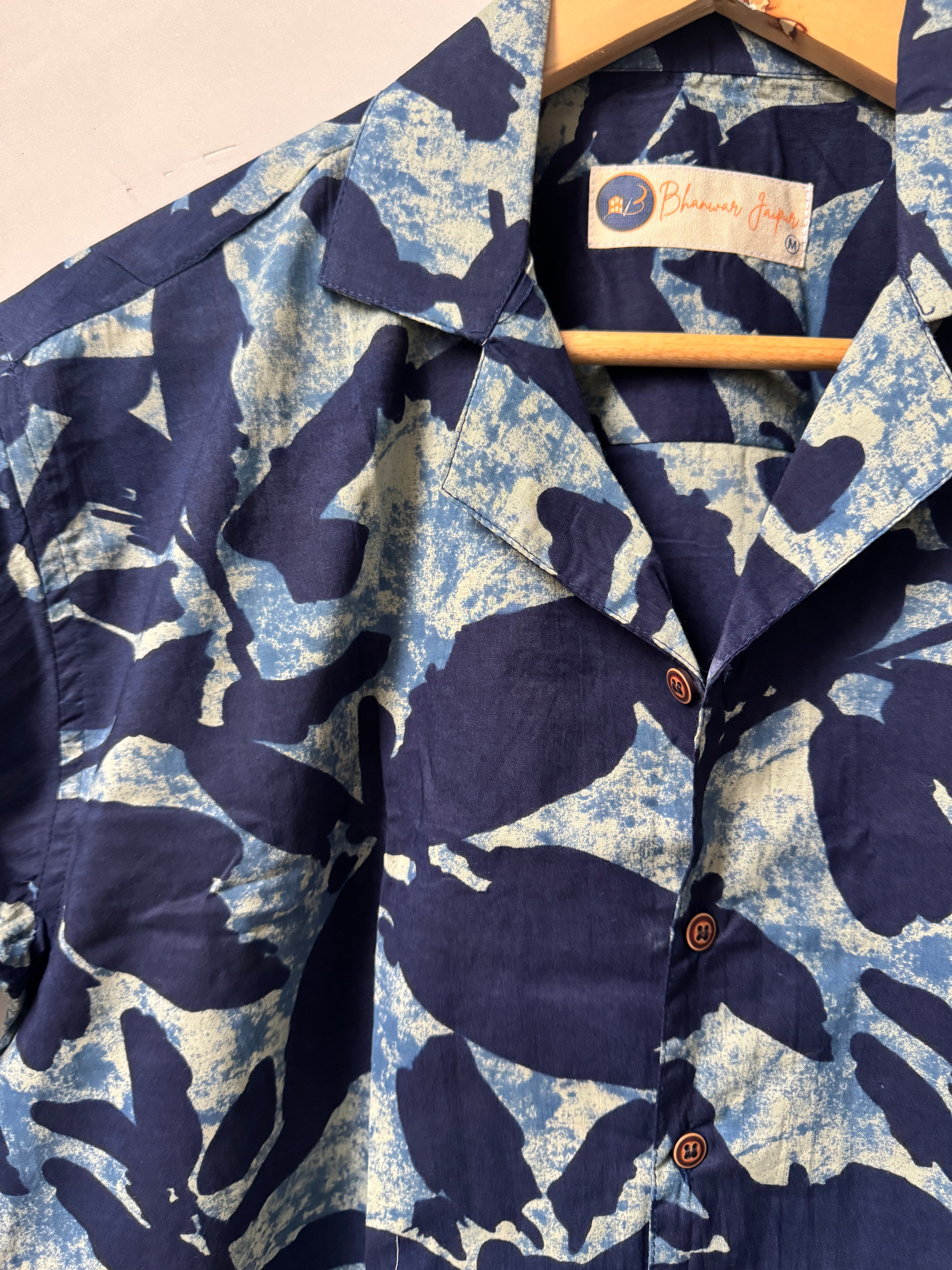 Indigo Mosaic Shirt – Resort Cuban Collar Shirt | Handblock Cotton Printed Shirts