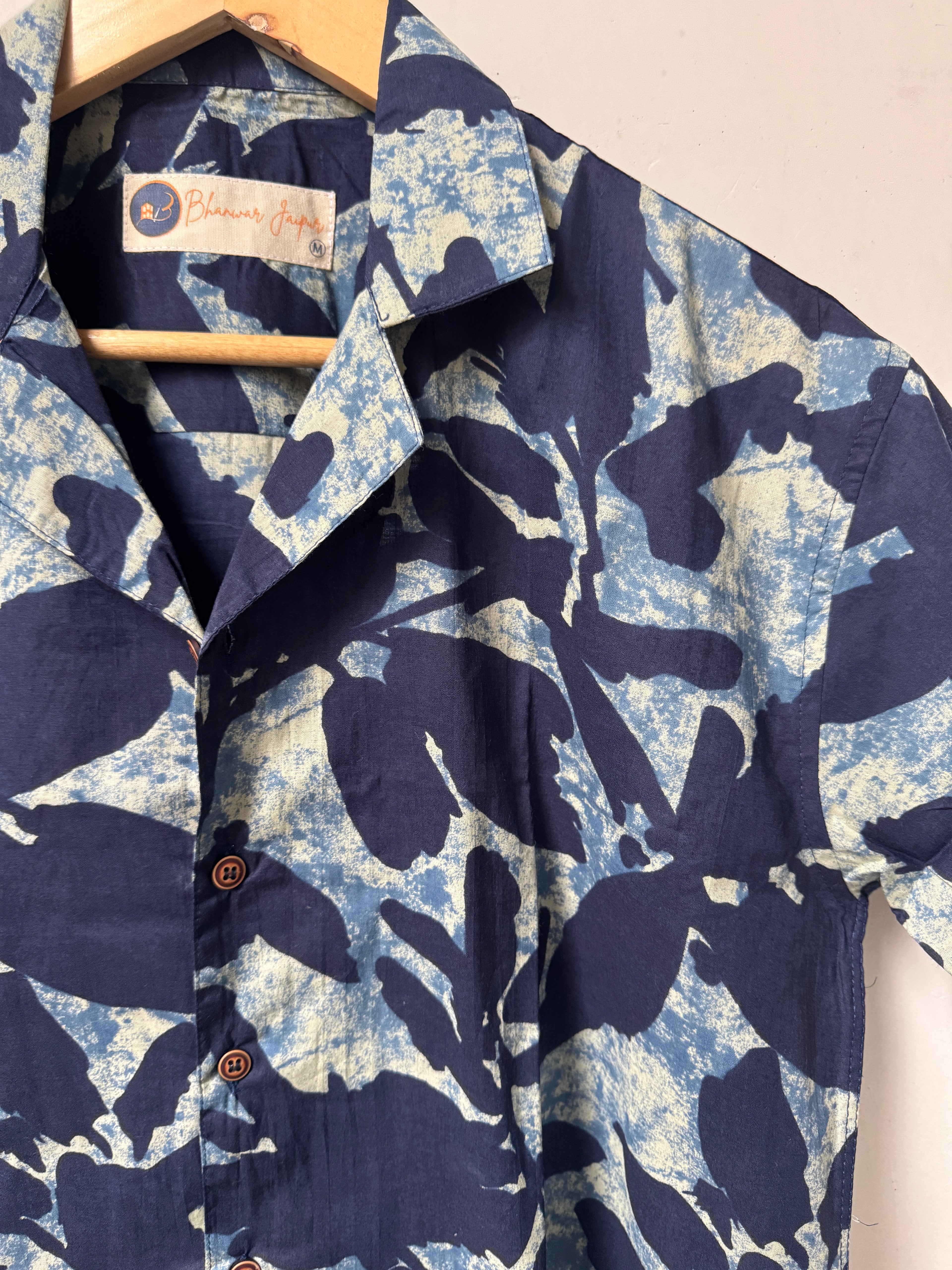 Indigo Mosaic Shirt – Resort Cuban Collar Shirt | Handblock Cotton Printed Shirts