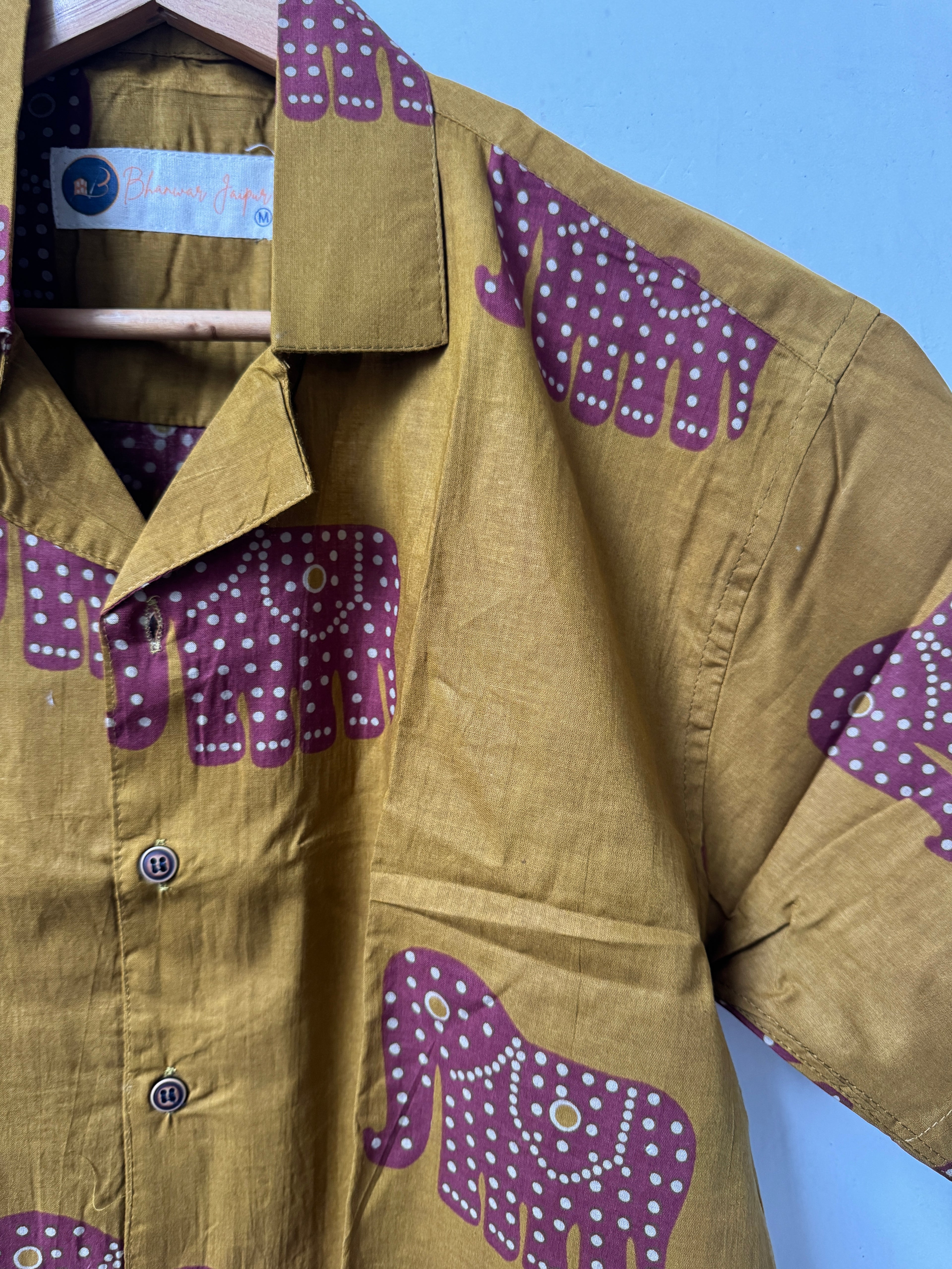 Mustard Amber – Resort Cuban Collar Shirt | Handblock Cotton Printed Shirts