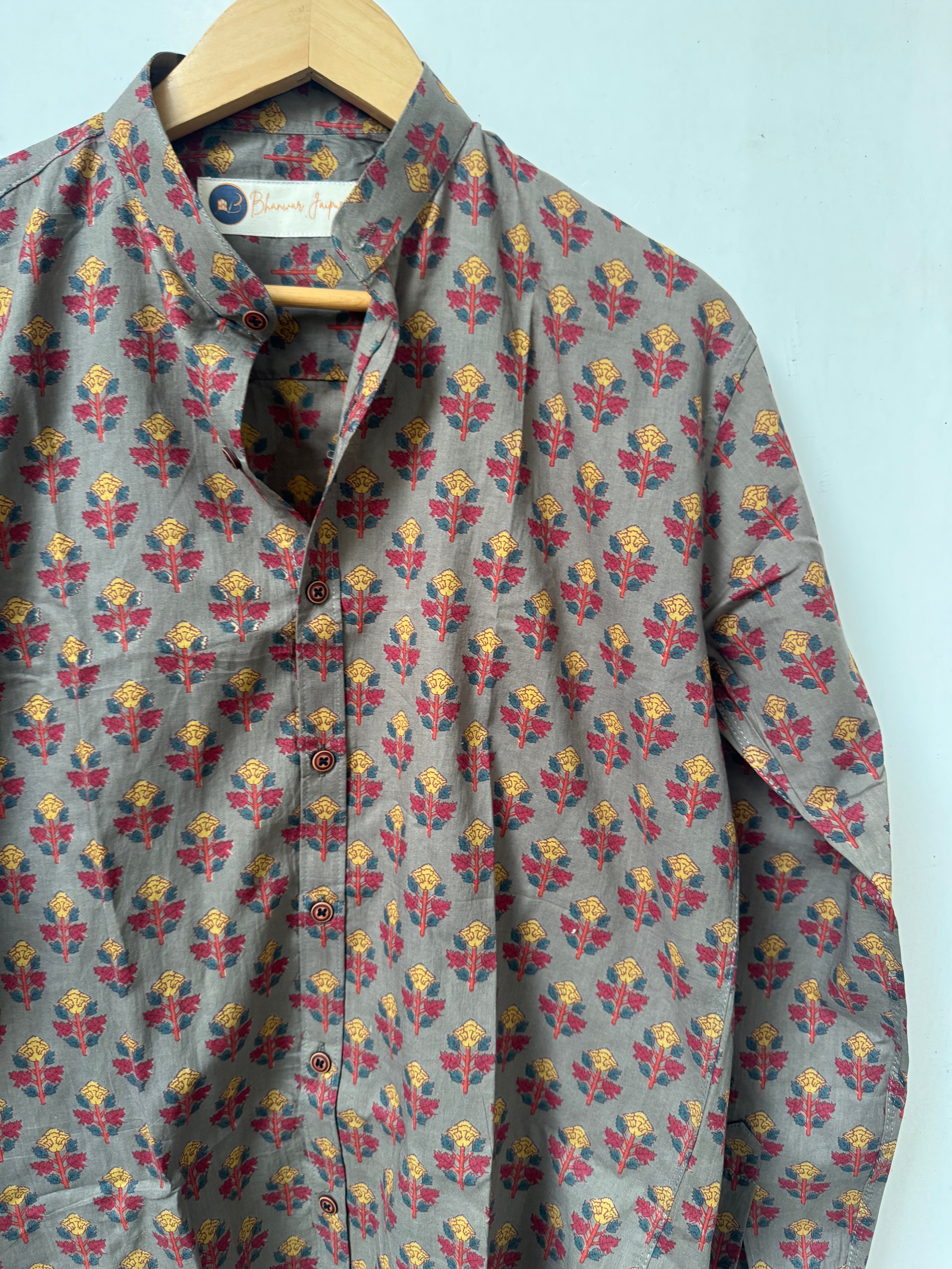 Viraah Shirt | Pure Cotton Mandrian Collar Printed Shirts