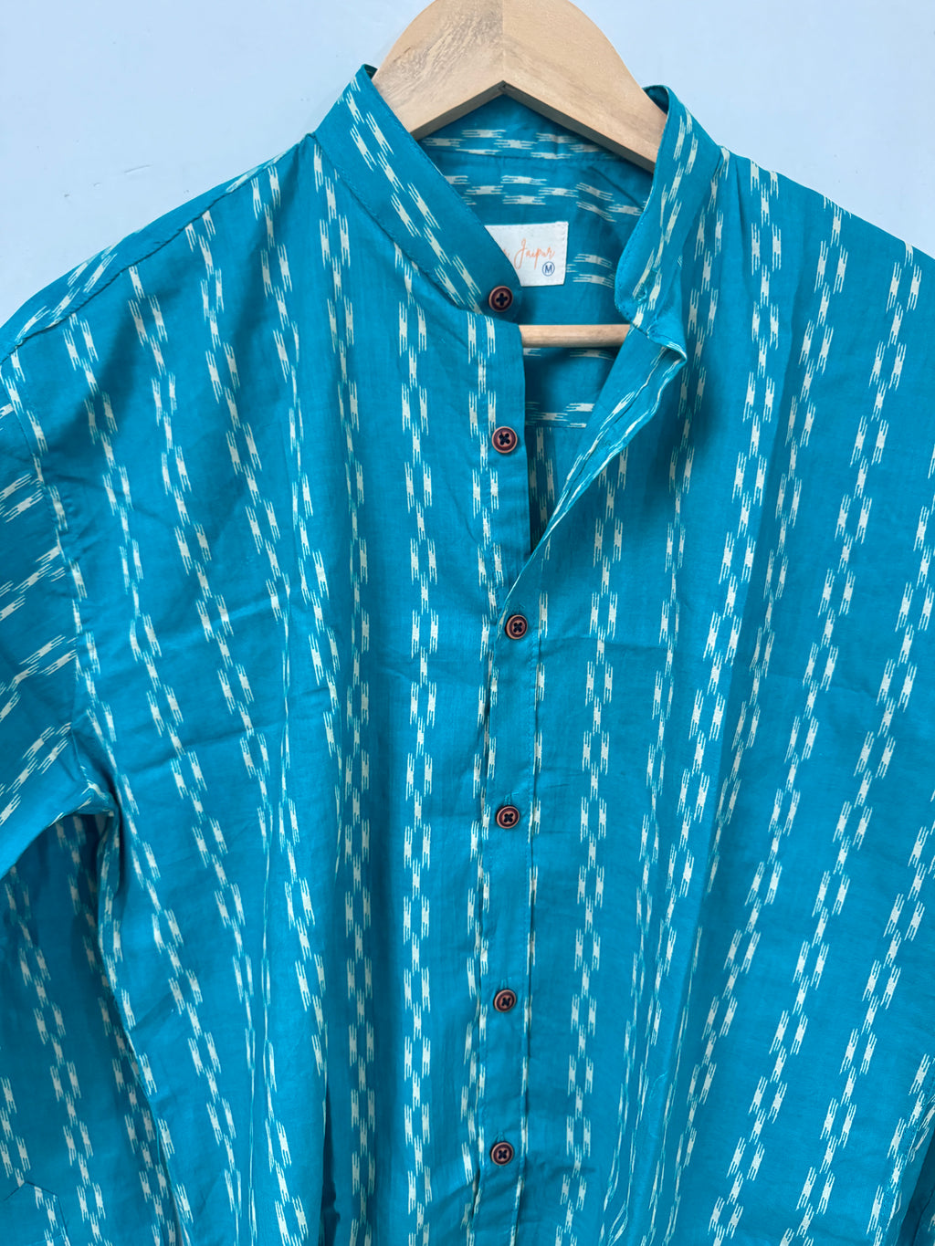 Azure Ikat | Pure Cotton Printed Shirts | Mandrian Collar
