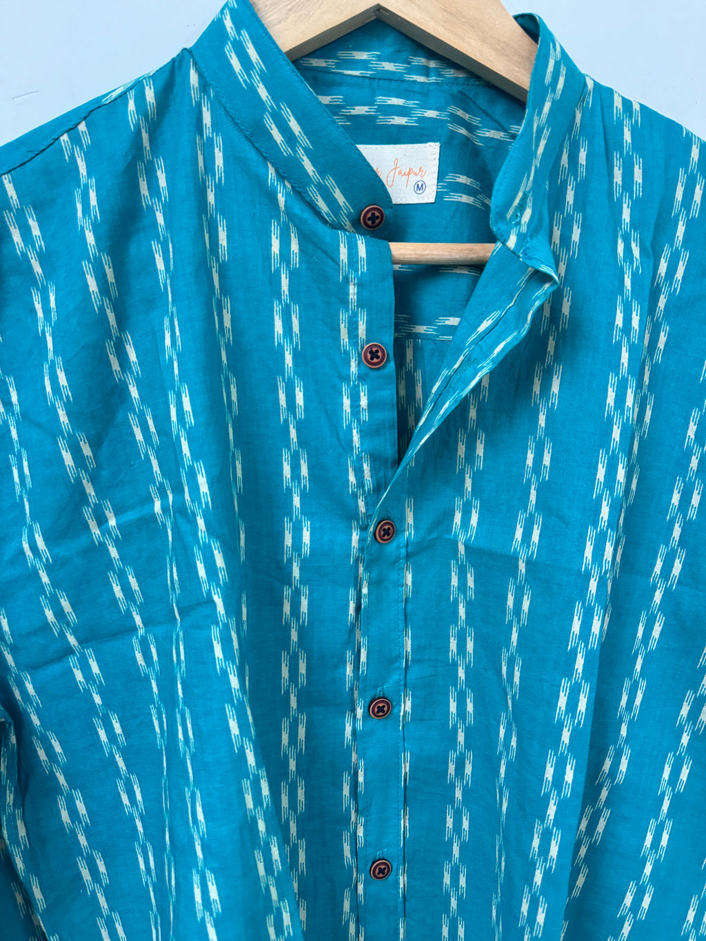 Azure Ikat | Pure Cotton Printed Shirts | Mandrian Collar