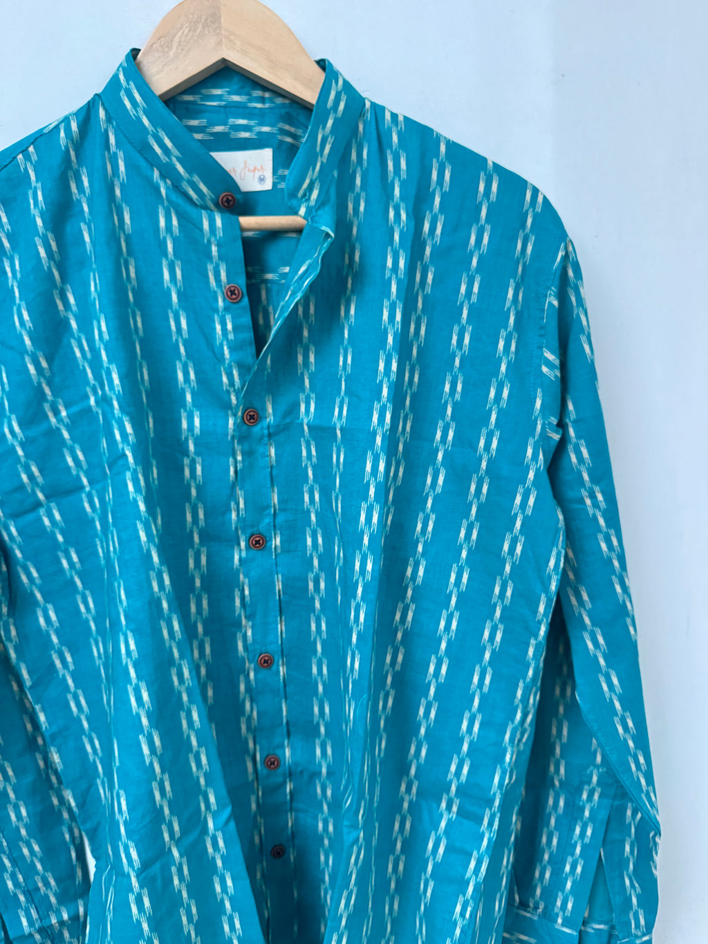 Azure Ikat | Pure Cotton Printed Shirts | Mandrian Collar