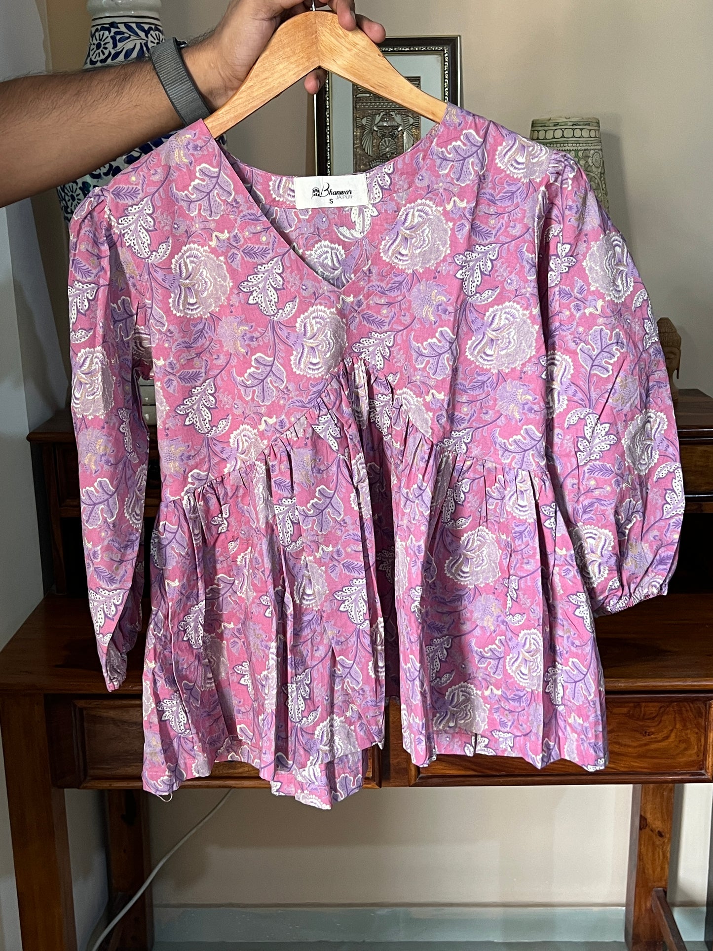 Lavender Jaal | Print Cotton Peplum Top