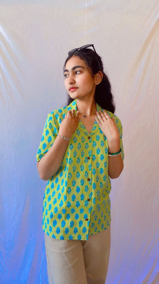 Neon Buta Cotton Womens Printed Shirt