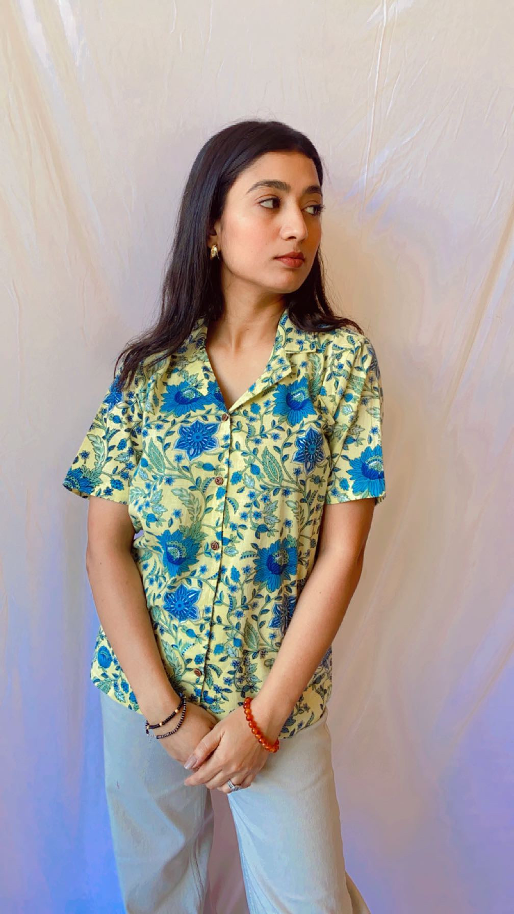 Yellow Jaal Cotton Printed Shirt