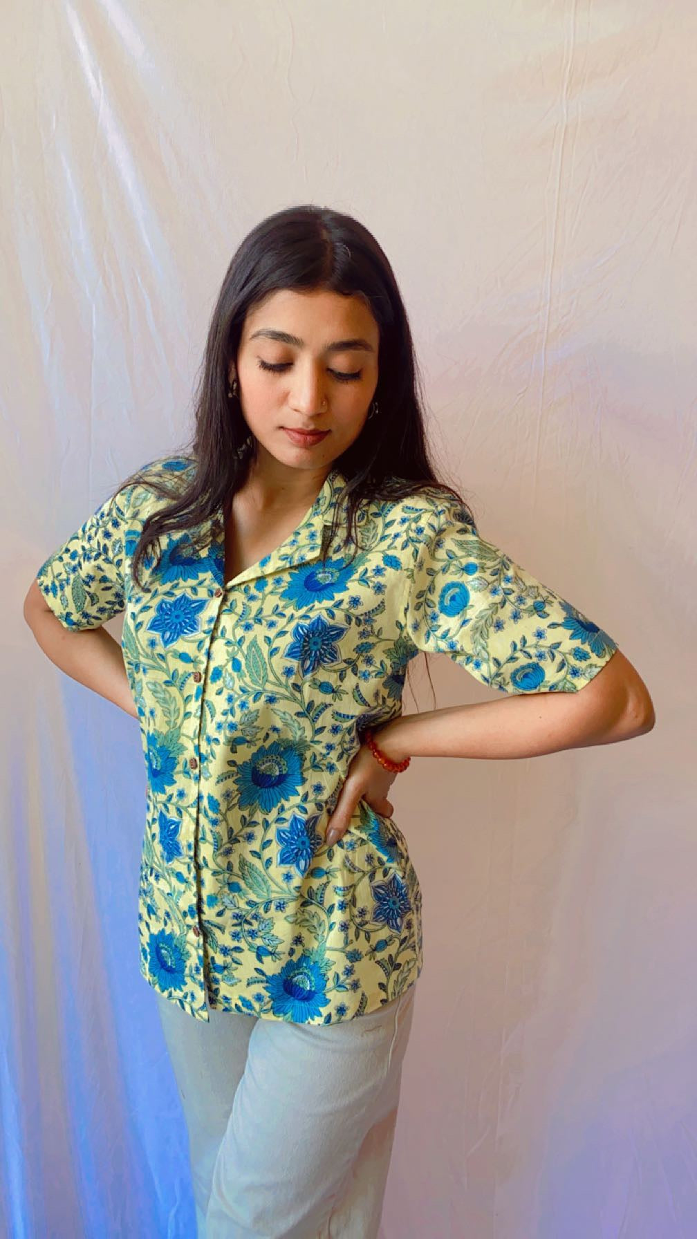 Yellow Jaal Cotton Printed Shirt