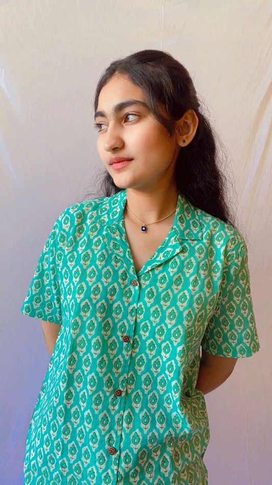 Green Buta Womens Printed Cotton Shirt