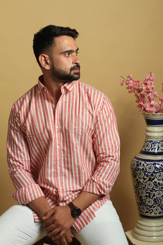 Pink Stripes | Handwoven Linen Cotton Blend Shirt