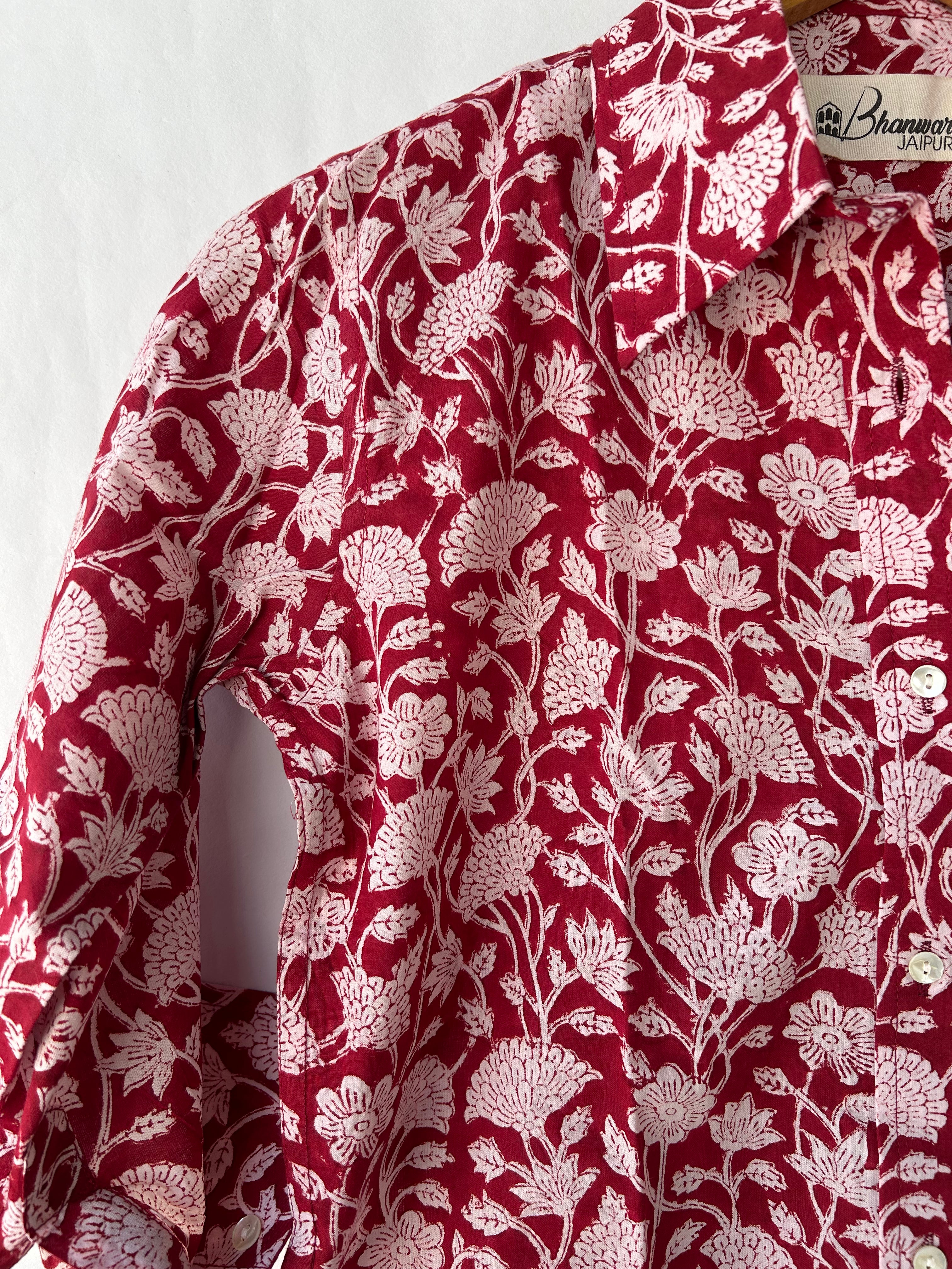 Red Jaal Womens Cotton Shirt | Bhanwar Jaipur