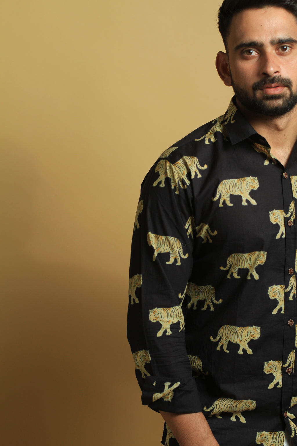 Black Tiger Print | Mens Cotton Shirt