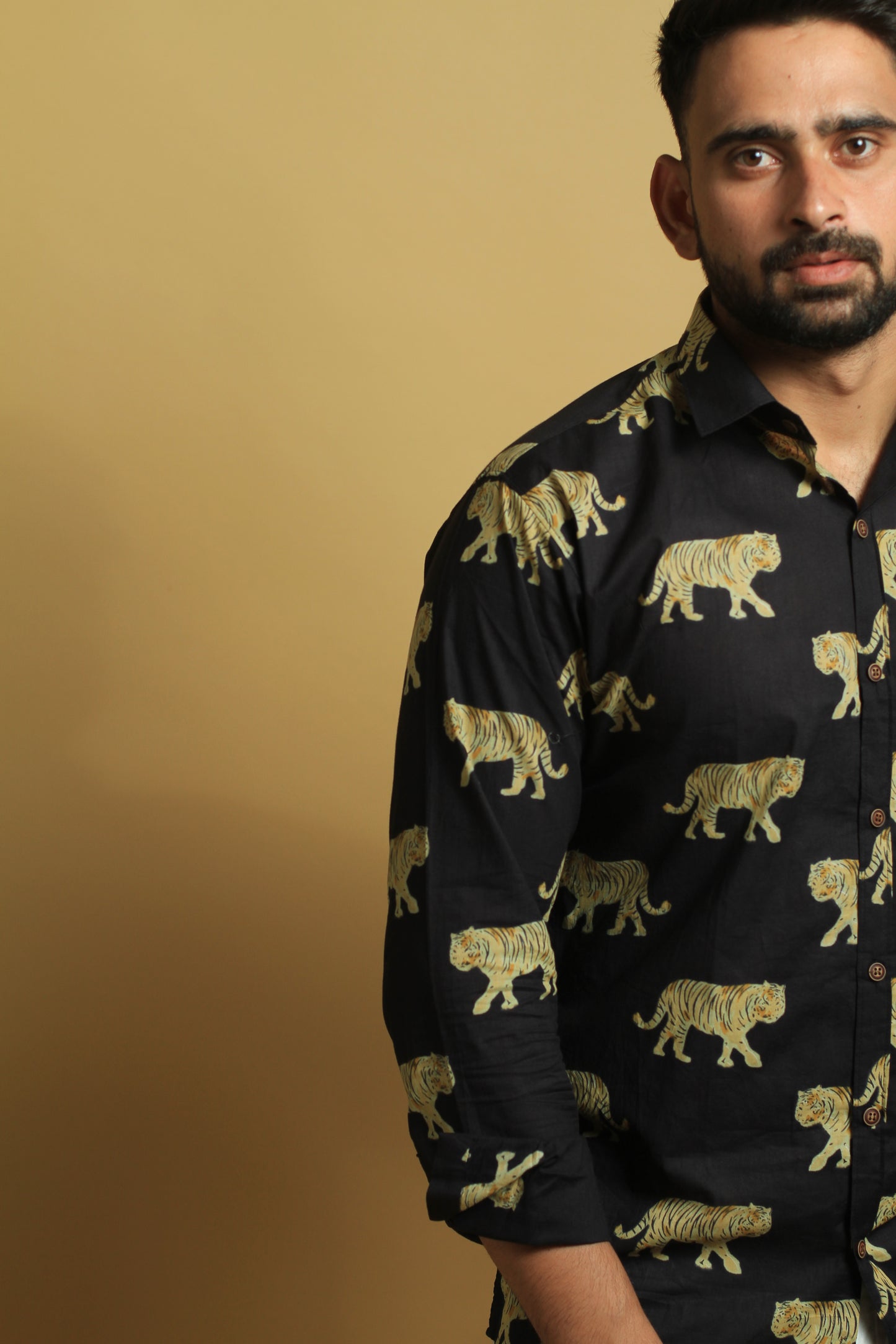 Black Tiger Print | Mens Cotton Shirt