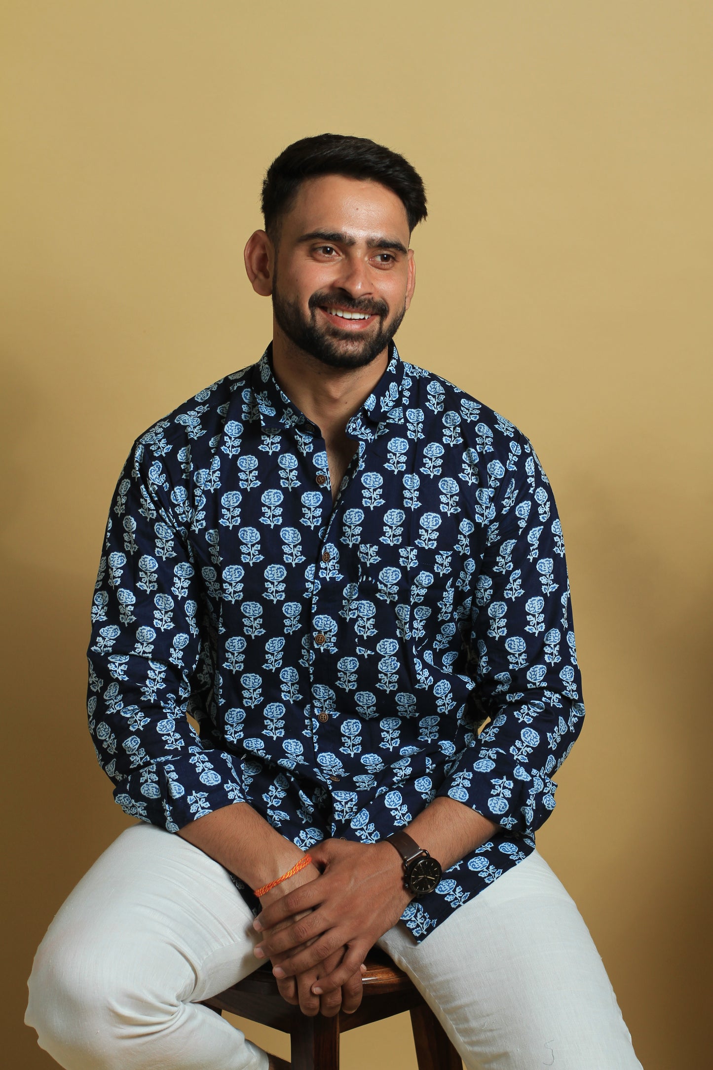 Blue Jaipuri Buti Cotton Printed Shirt