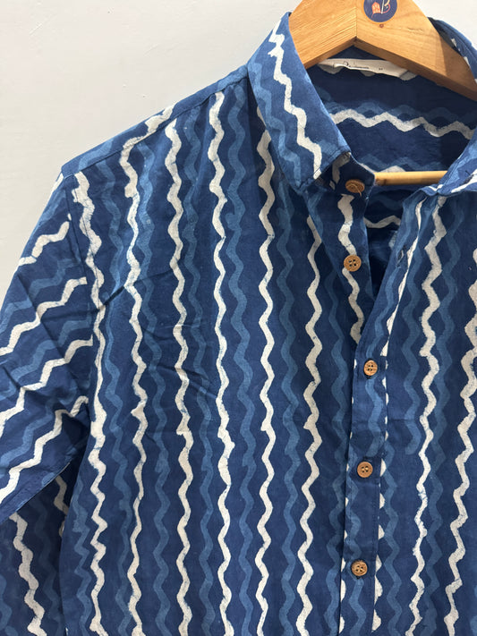 Indigo wave | Handblock Cotton Printed Shirts
