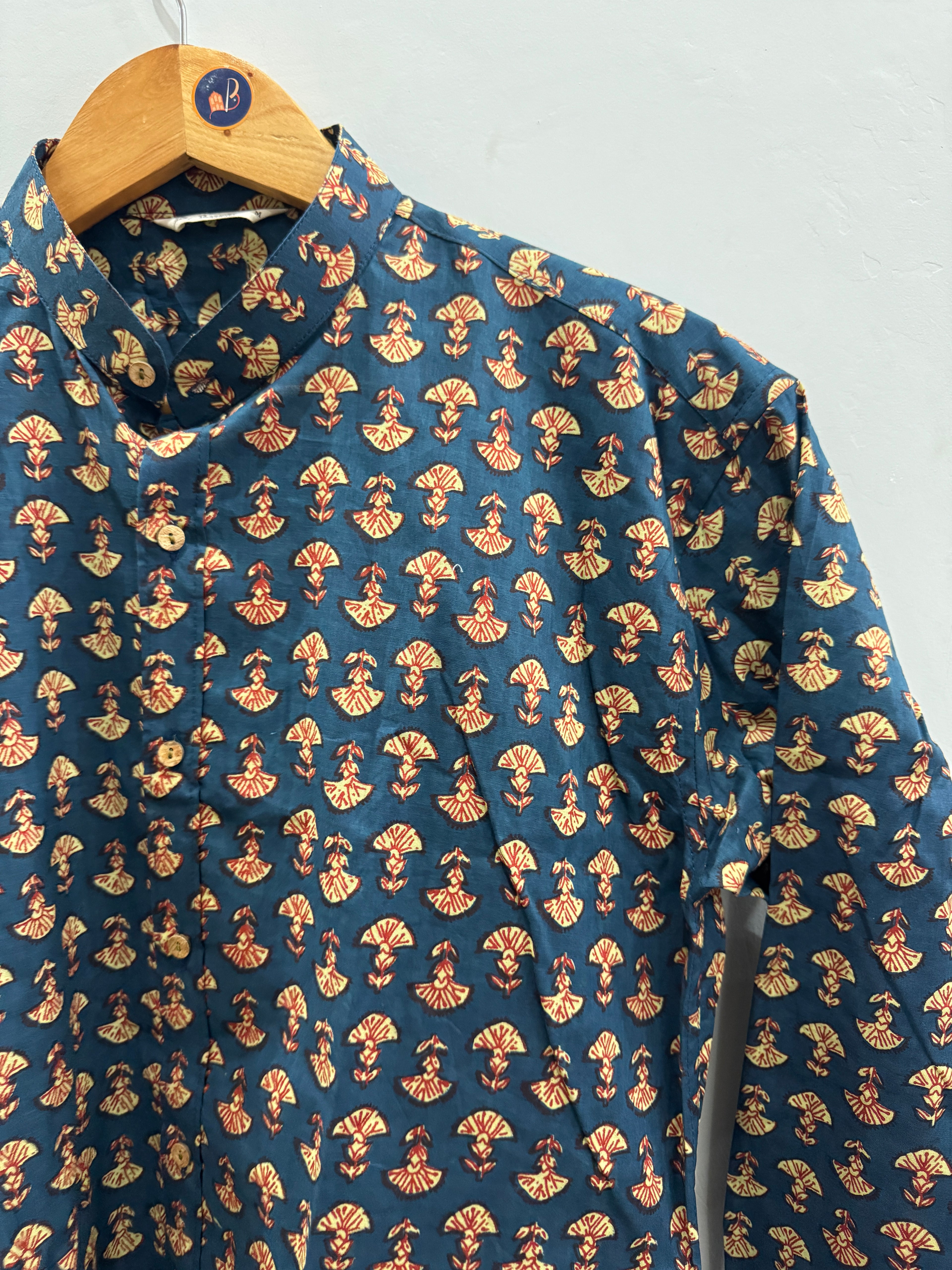 Sedum | Mandarin Collar| Handblock Cotton Printed Shirts
