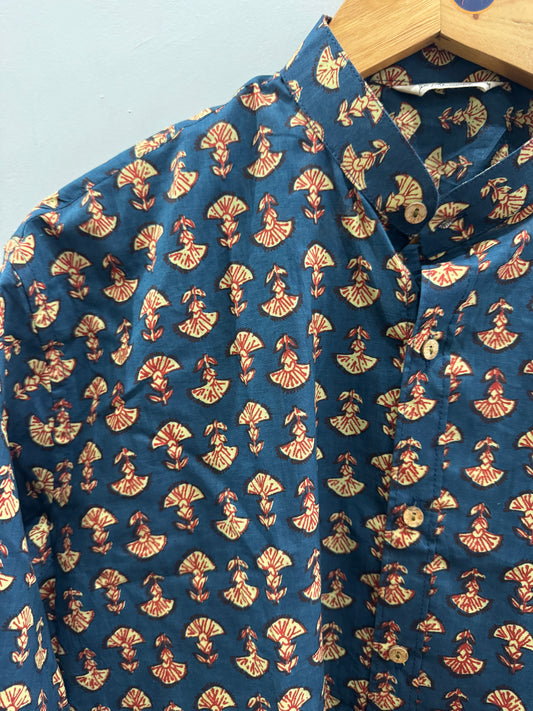 Sedum | Mandarin Collar| Handblock Cotton Printed Shirts