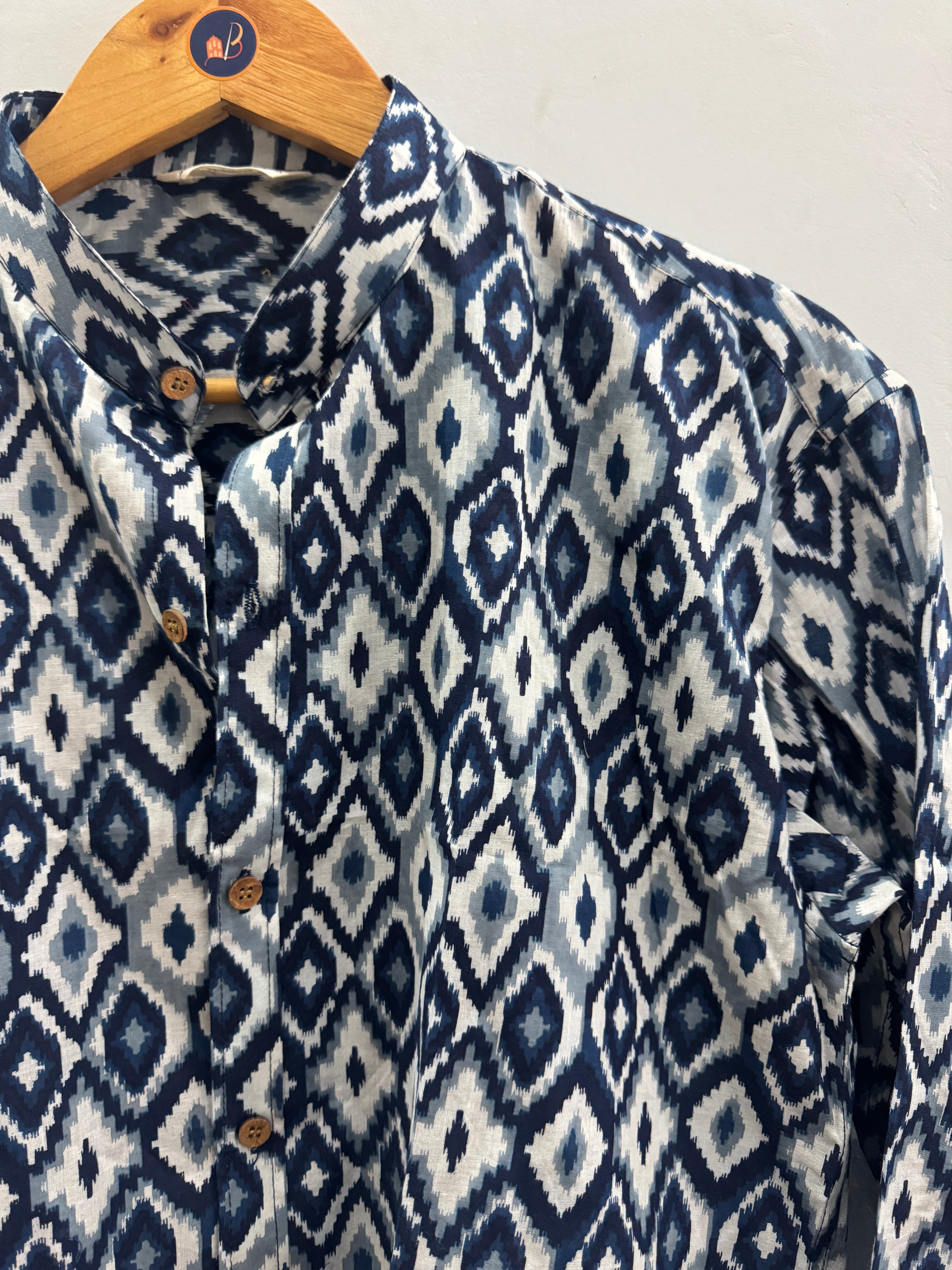 Ikkat Art | Mandarin Collar | Handblock Cotton Printed Short Kurta