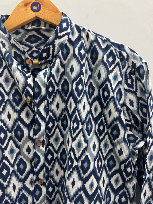 Ikkat Art | Mandarin Collar | Handblock Cotton Printed Shirts