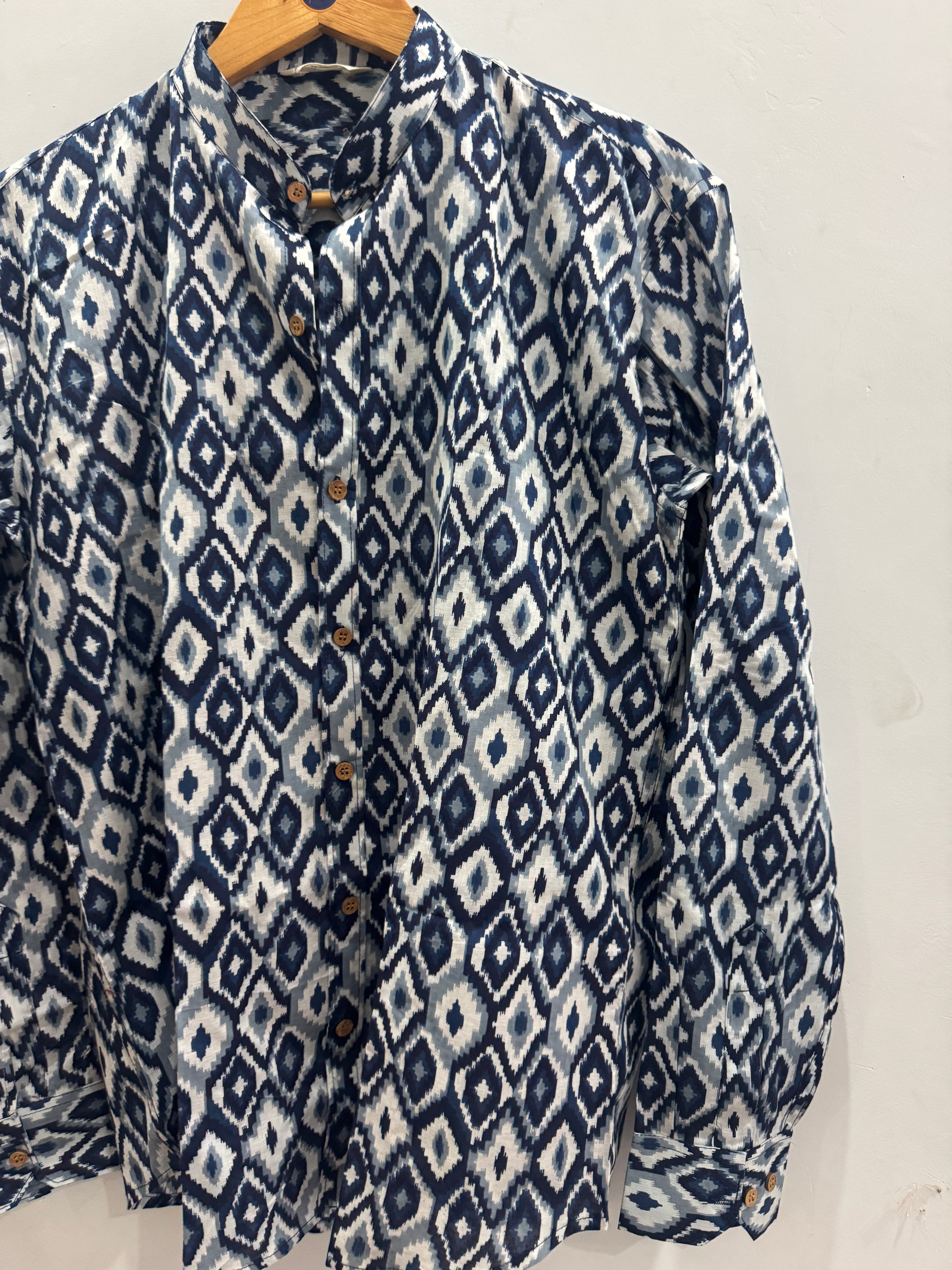 Ikkat Art | Mandarin Collar | Handblock Cotton Printed Short Kurta
